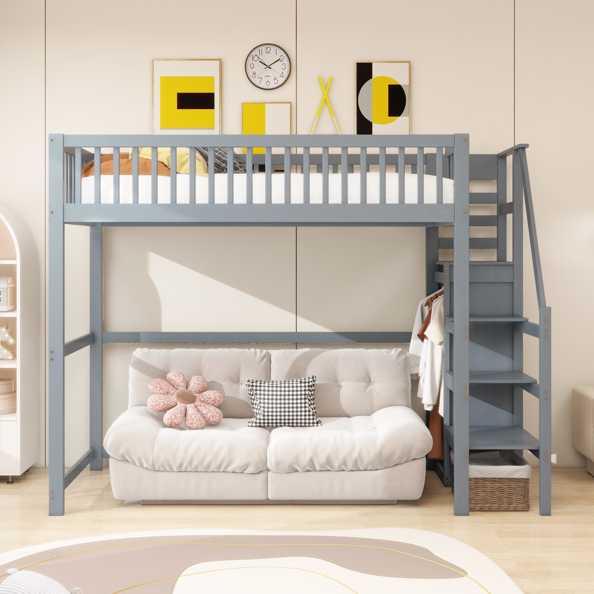 Flieks Hochbett Massivholz Kinderbett 90x200cm mit günstig online kaufen