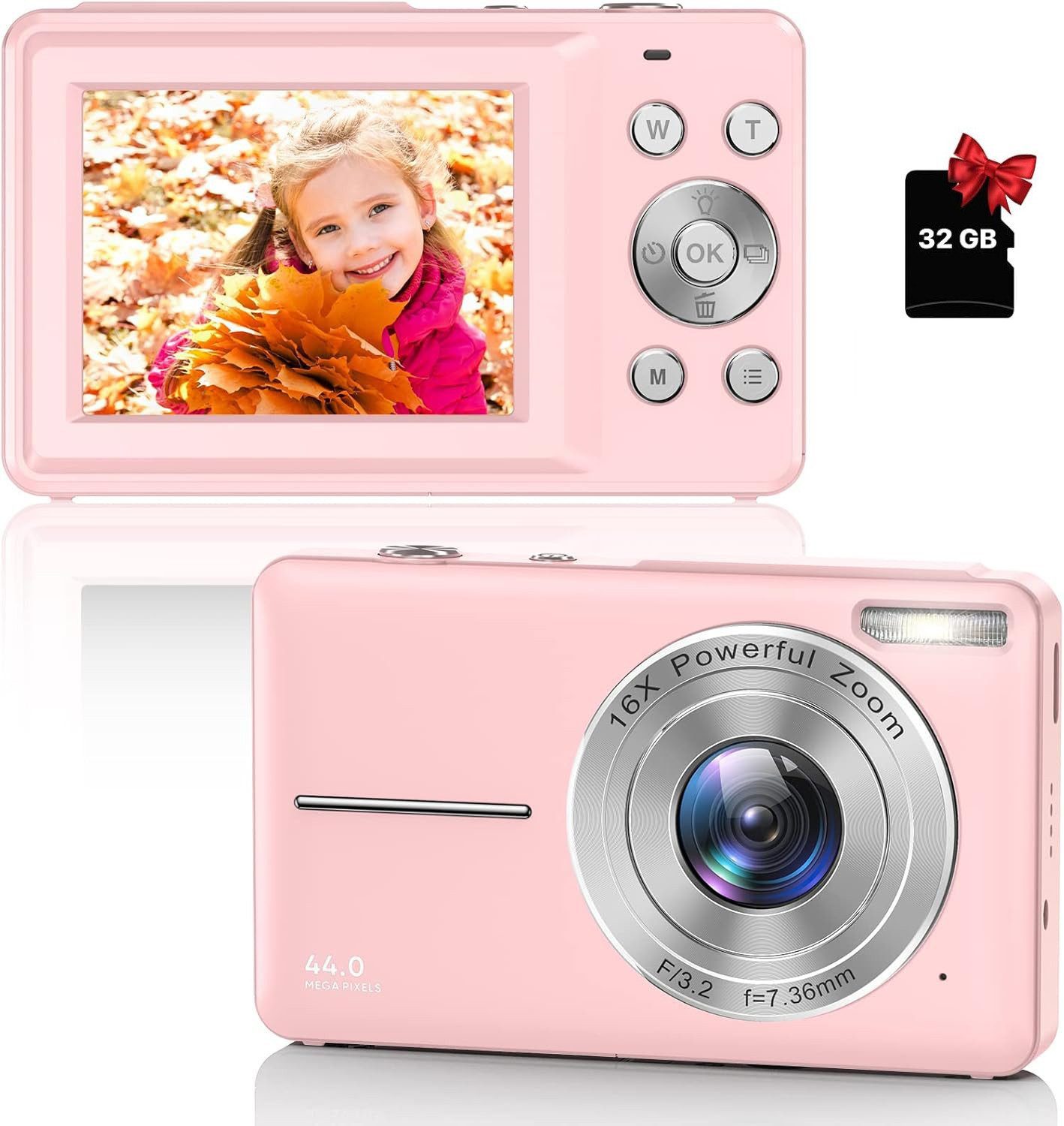 MOPUEA Digitalkamera Fotokamera Kompaktkamera, 44MP 1080P HD Fotoapparat Sofortbildkamera (44 MP, 16x opt. Zoom)