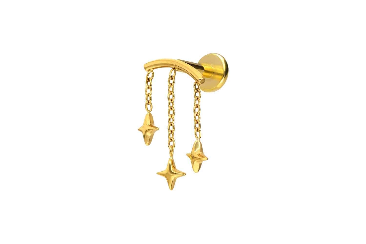 Piercing-Set Titan Labret mit Push Fit BOGEN + 3 STERNE