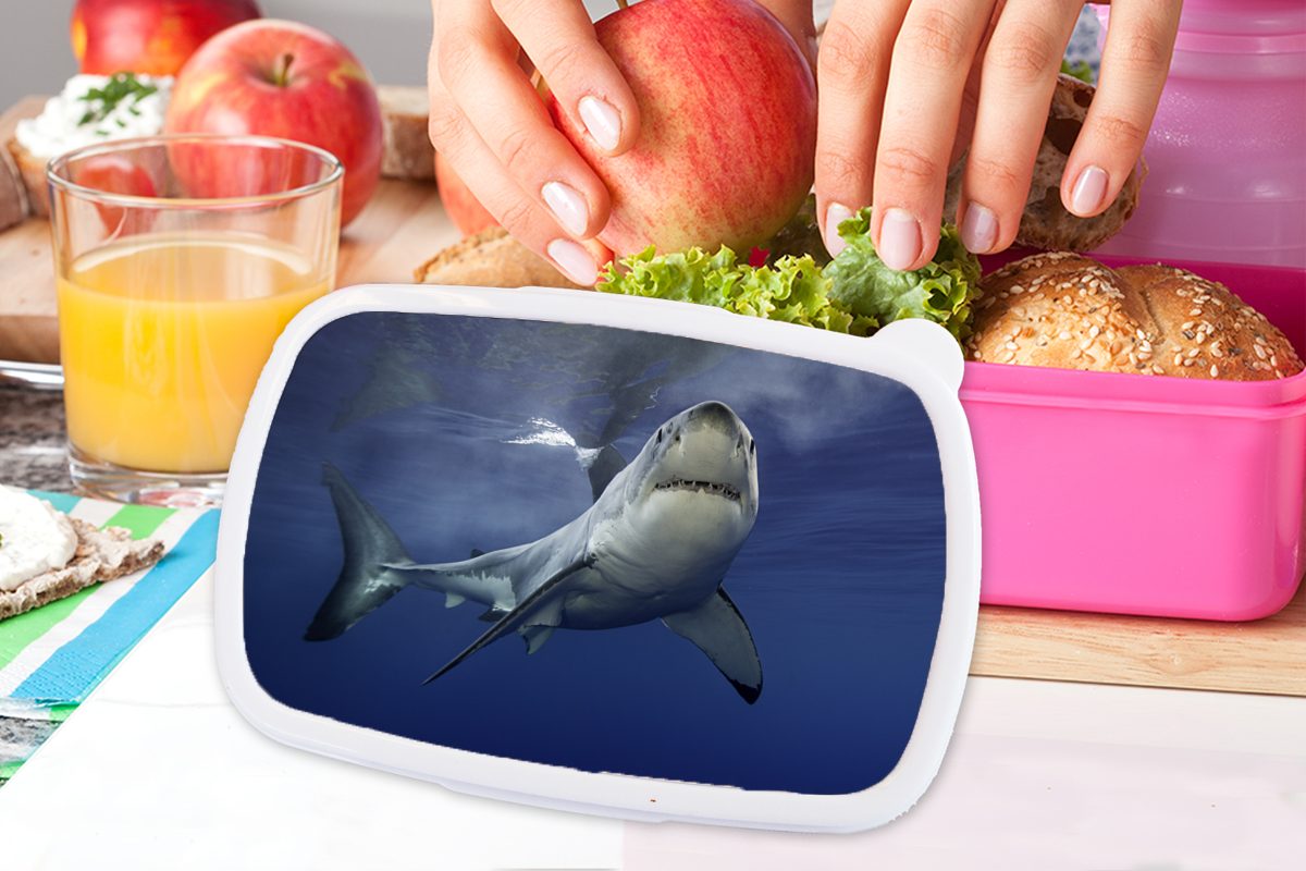 MuchoWow Lunchbox Weißer Hai, Brotbox Kinder, Kunststoff Brotdose Mädchen, Kunststoff, Snackbox, (2-tlg), rosa Erwachsene, für