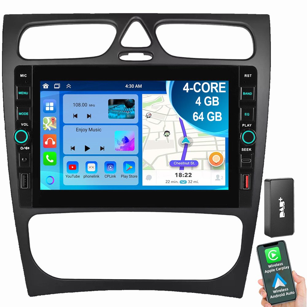 ESSGOO Für Mercedes Benz C-Klasse W203 2002-2004 Android 15 USB Autoradio (RDS, Digitalradio (DAB), FM, AM)