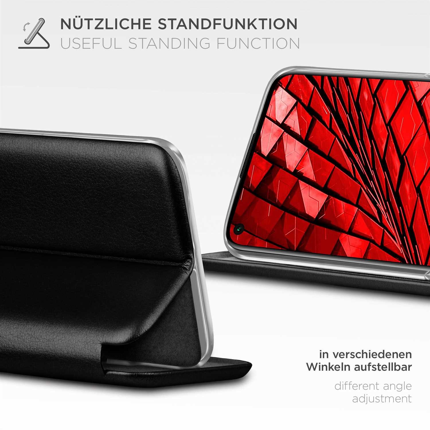ONEFLOW Handyhülle für Huawei P40 Lite Premium Hülle Business Cover Schwarz 6,4 Zoll, 360 Grad Schutzhülle Flip Case Etui Klapphülle Dünn Leder Handy Tasche