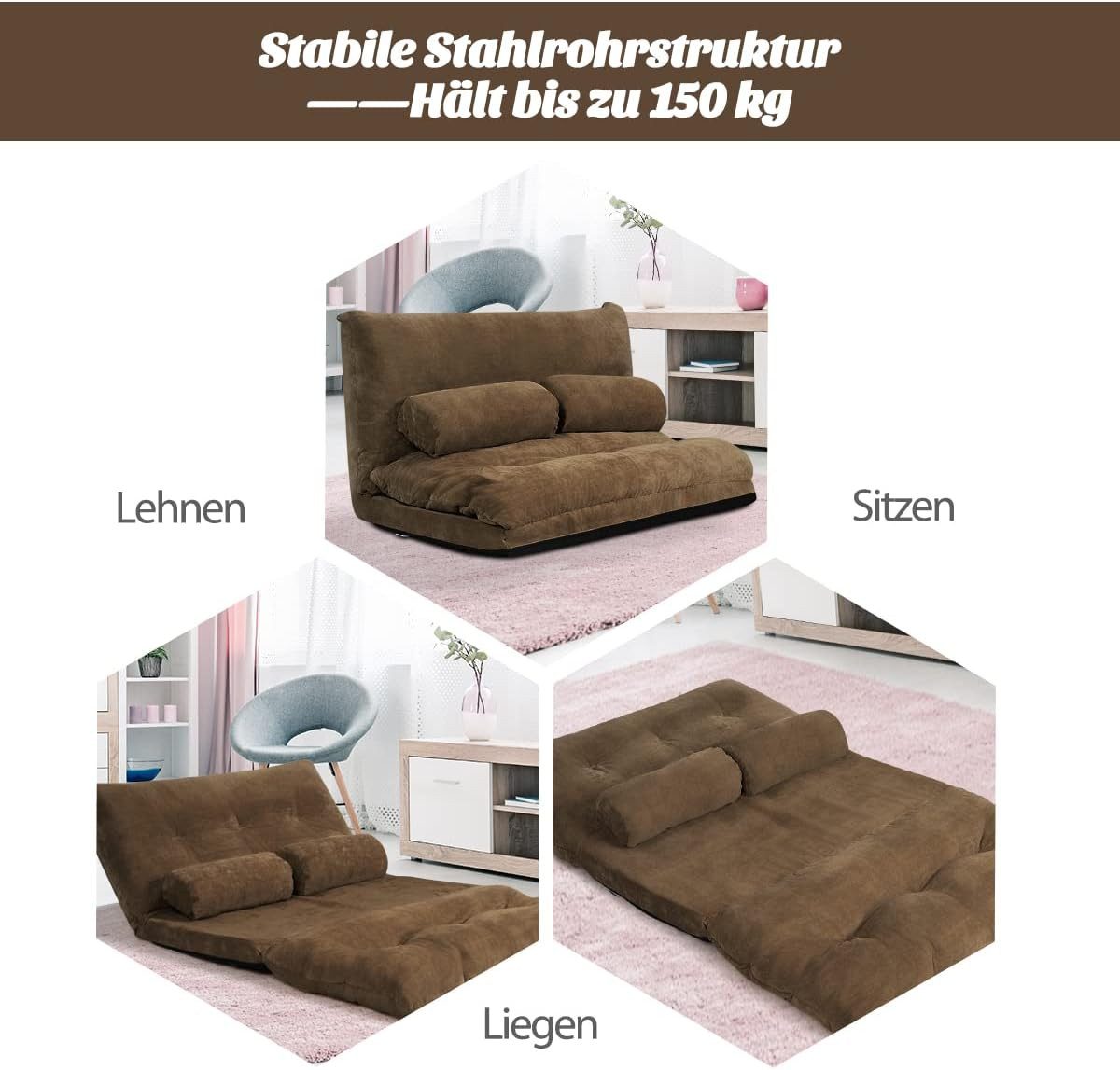 COSTWAY Schlafsofa, bettfunktion,verstellbare Rückenlehne,klappbar,Kissen