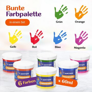 7 Artists Fingerfarbe Fingerfarben Kinder Ungiftig Set 6x60ml, Fingermalfarben Für Kinder