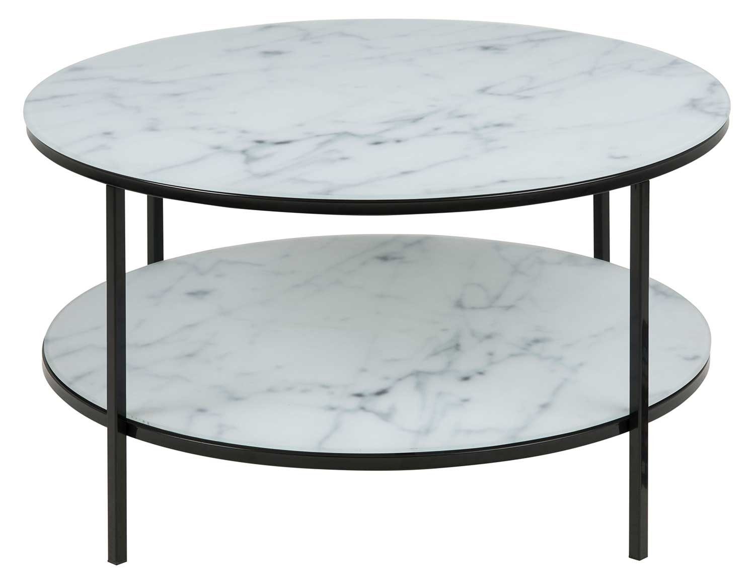 ACTONA GROUP Couchtisch ALISMA, Ø 80 cm, Weiß, Marmoroptik, Schwarz