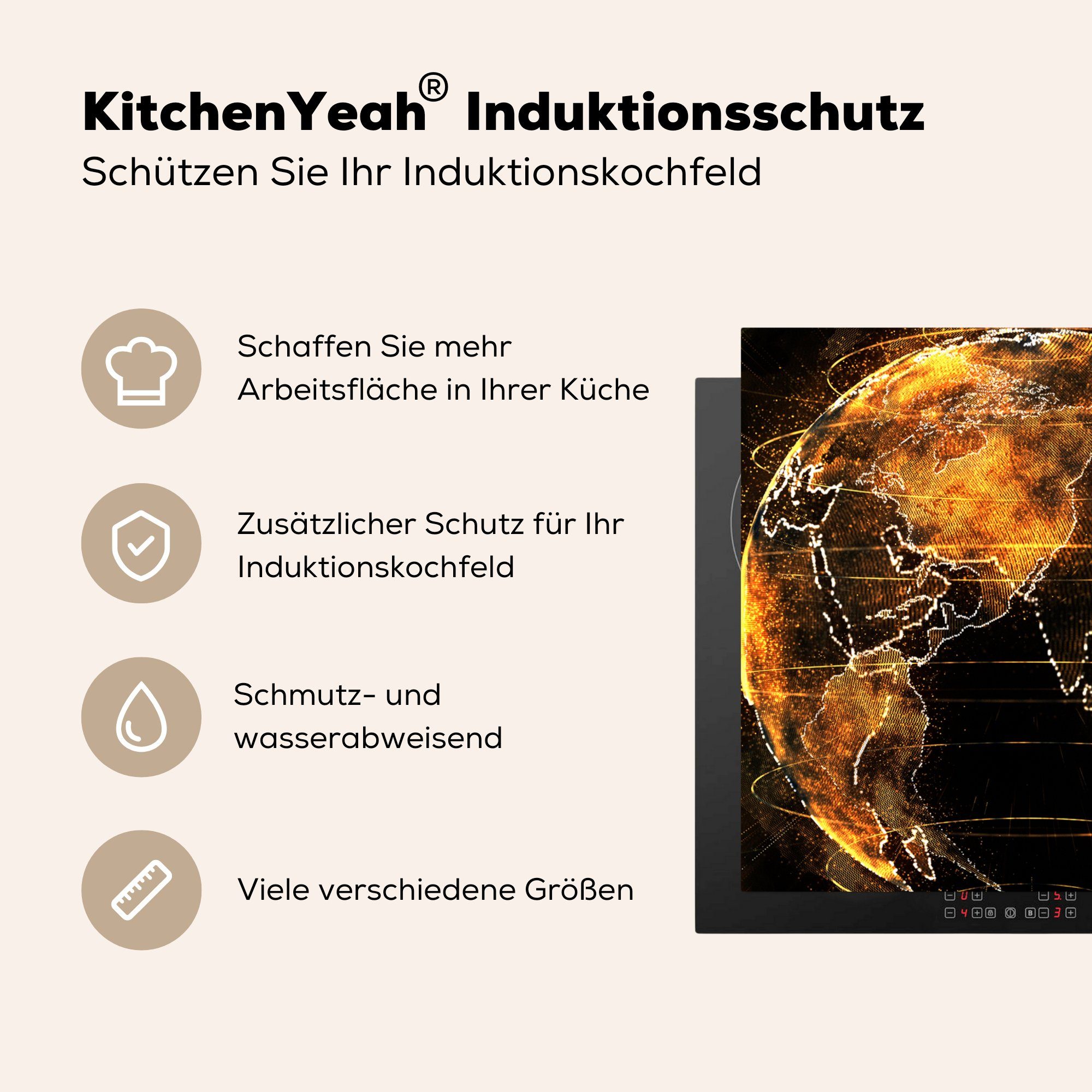 küche cm, Vinyl, (1 Herdblende-/Abdeckplatte Linie, Gold Erde MuchoWow - 78x78 Ceranfeldabdeckung, tlg), - Arbeitsplatte für