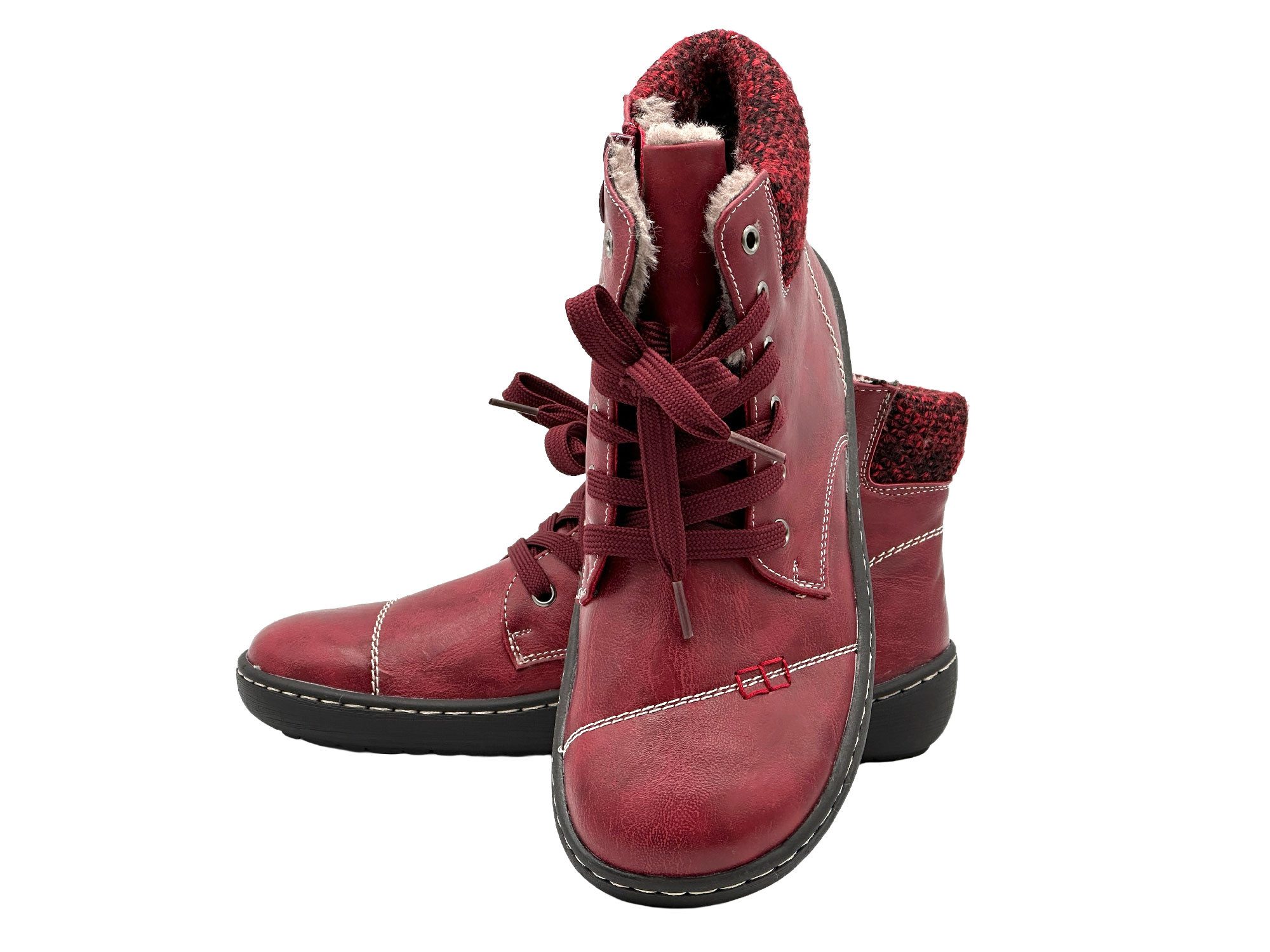 Nowaland Bequeme Damen Winterstiefeletten mit Reißverschluss Winterstiefelette Dekorative Schnürung, wärmendes Innenfutter und flexible Laufsohle