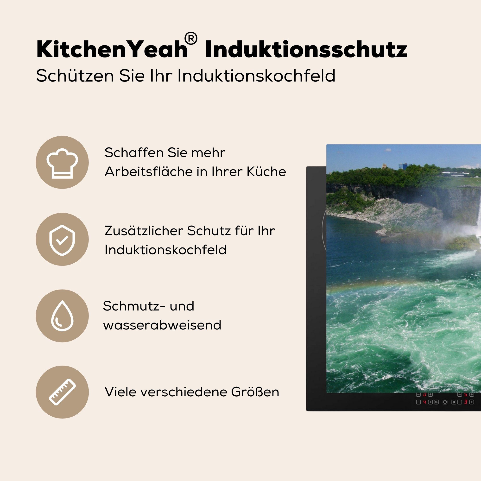 Boot Ceranfeldabdeckung tlg), (1 küche, den Herdblende-/Abdeckplatte Induktionskochfeld Vinyl, die 81x52 Ein an Schutz für cm, MuchoWow Niagarafällen,