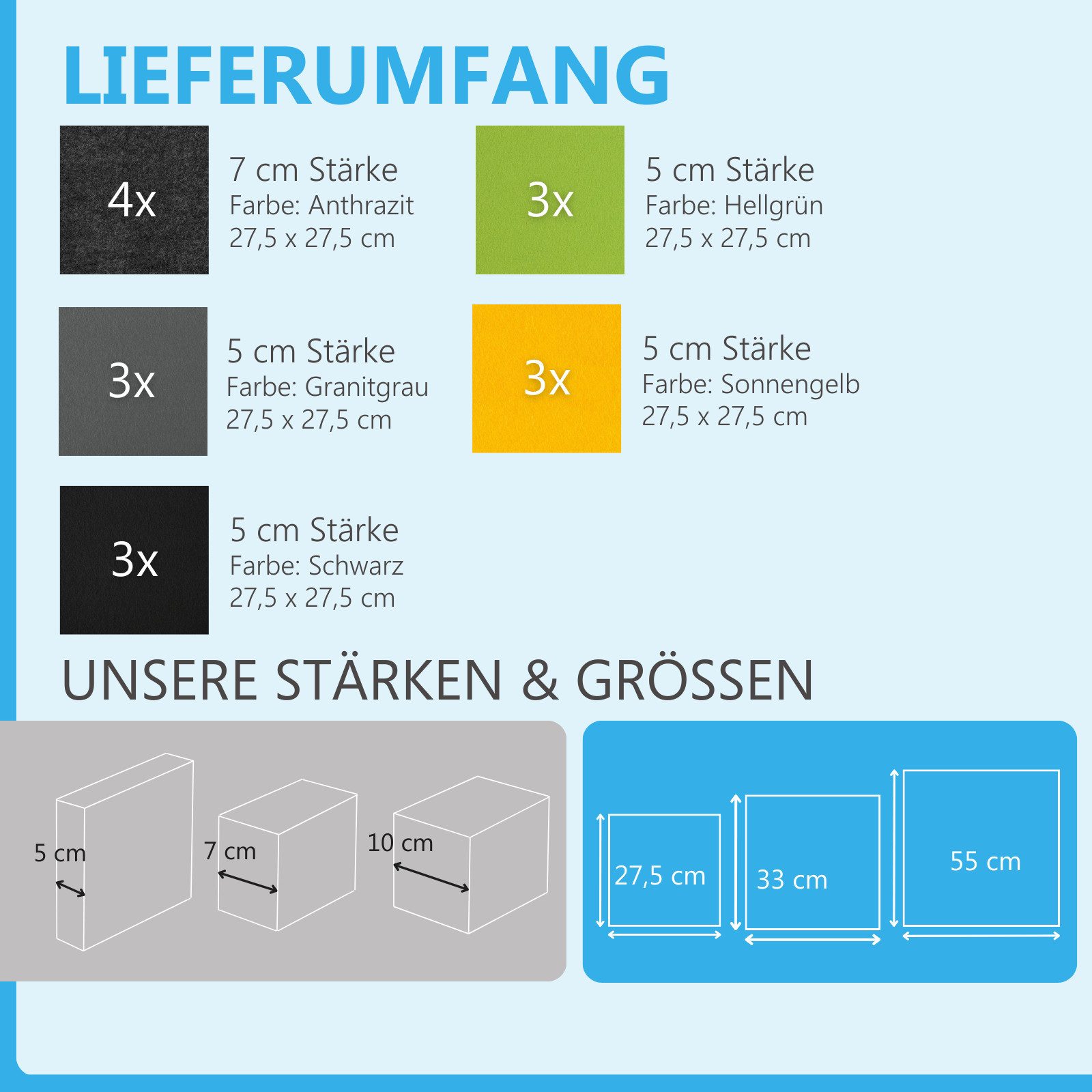 platino24 Akustikplatte 16 Elemente 3D-Set Colore Quadrat 27,5 x 27,5 cm Multicolore