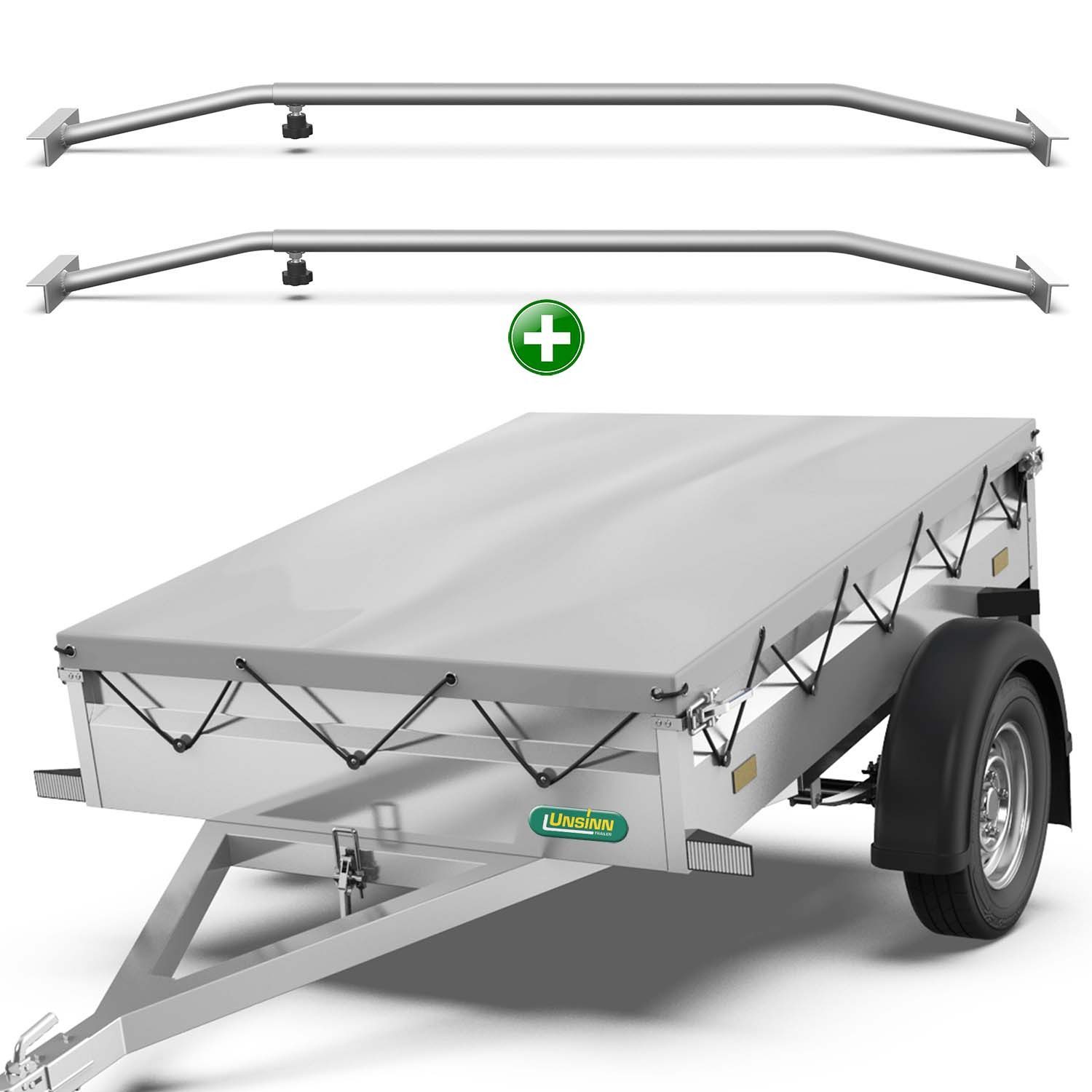 Tarpofix® Schutzplane Tarpofix Anhängerplane 217x117 cm – wasserdicht & UV-beständig, Anhängerplane Grau + 2 Planenbügel