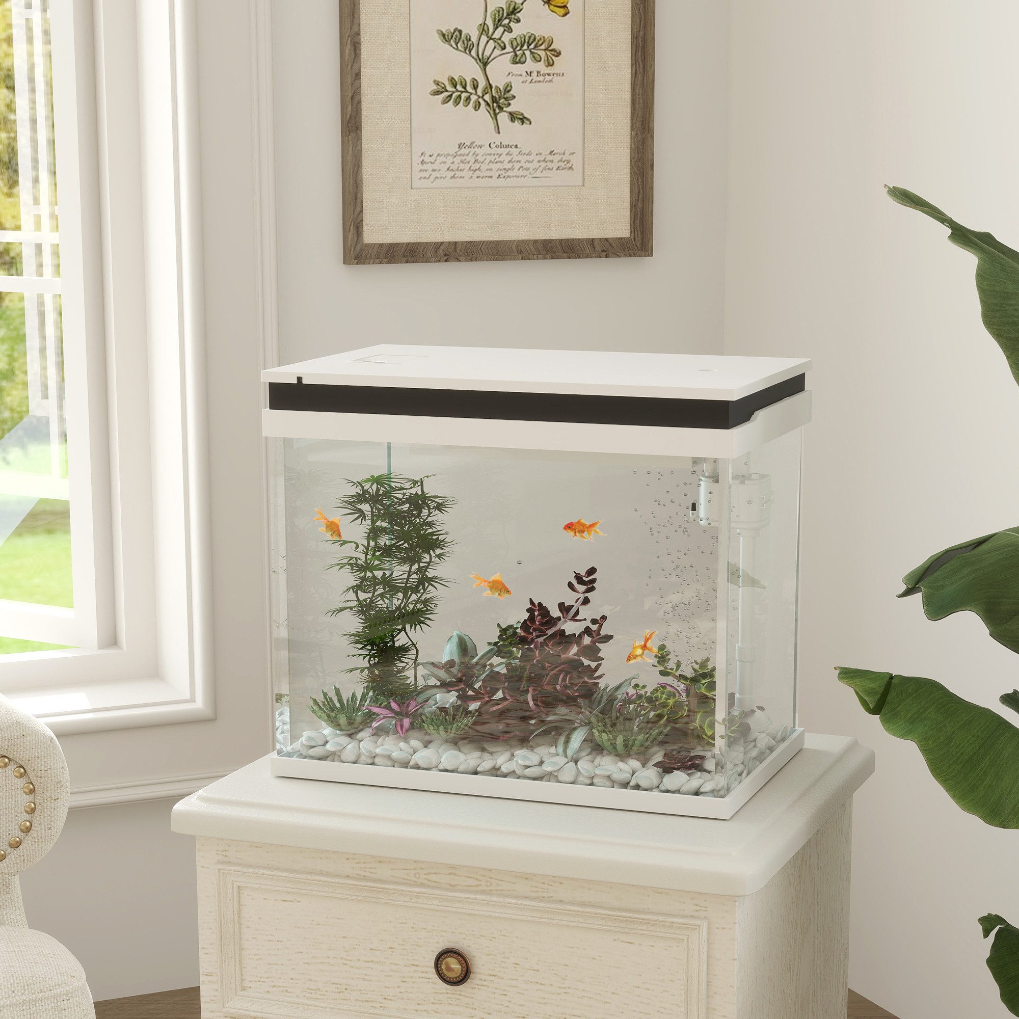 PawHut Aquarium Einsteigerbecken mit LED-Beleuchtung, Filtersystem, Glasbecken, für verschiedene Fischarten, 48 x 30 x 41 cm