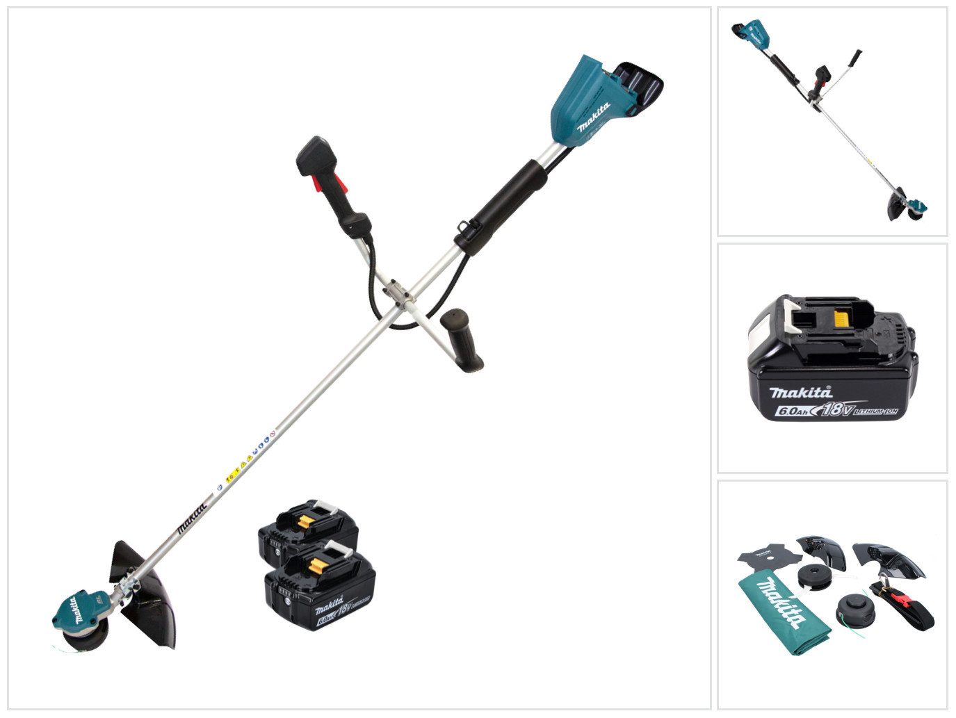 Makita Akku-Rasentrimmer DUR 368 AG 36 V (2 x 18 V) Zweihandgriff Brushless + 2x Akku 6,0 Ah