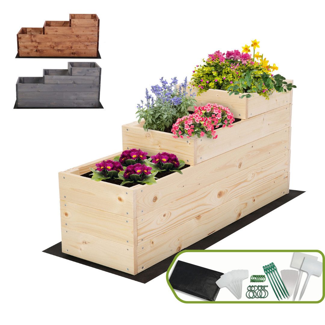 Modo24 Hochbeet ZP07 Kräuterbeet Pflanzbeet Holz Stufen Treppe Höhe 45 cm (Gartenbeet Holz Garten viele Größen bis 120 cm und 4 Farben FSC Holz)
