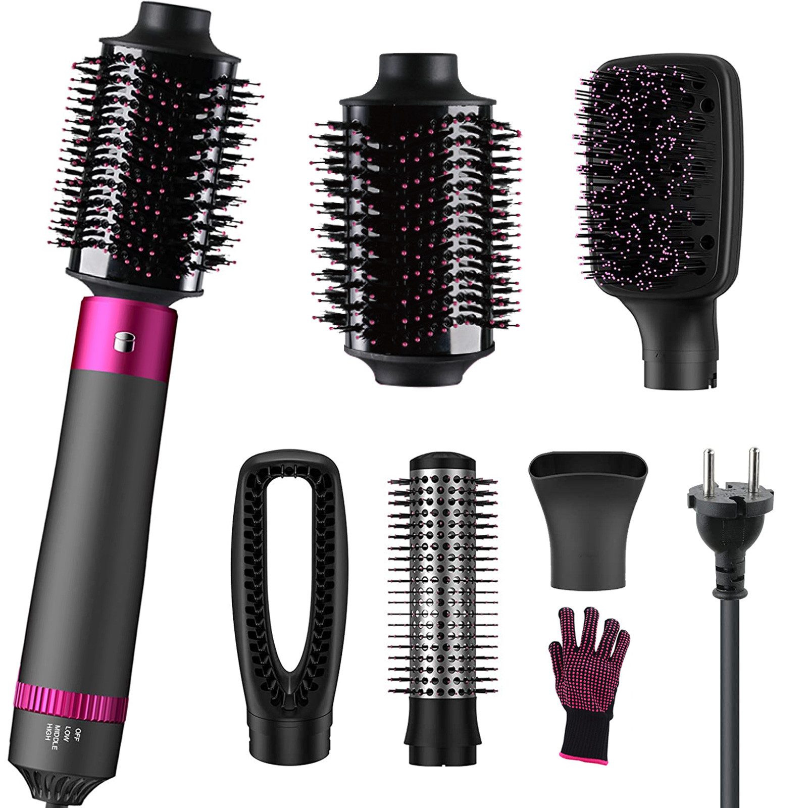 Comfy Mate Warmluftbürste Haartrockner Warmluftbürste Set 5 in 1 Föhnbürste, Schnelles Styling 360° Schwenkbares Kabel 3 Stufen Temperaturregelung