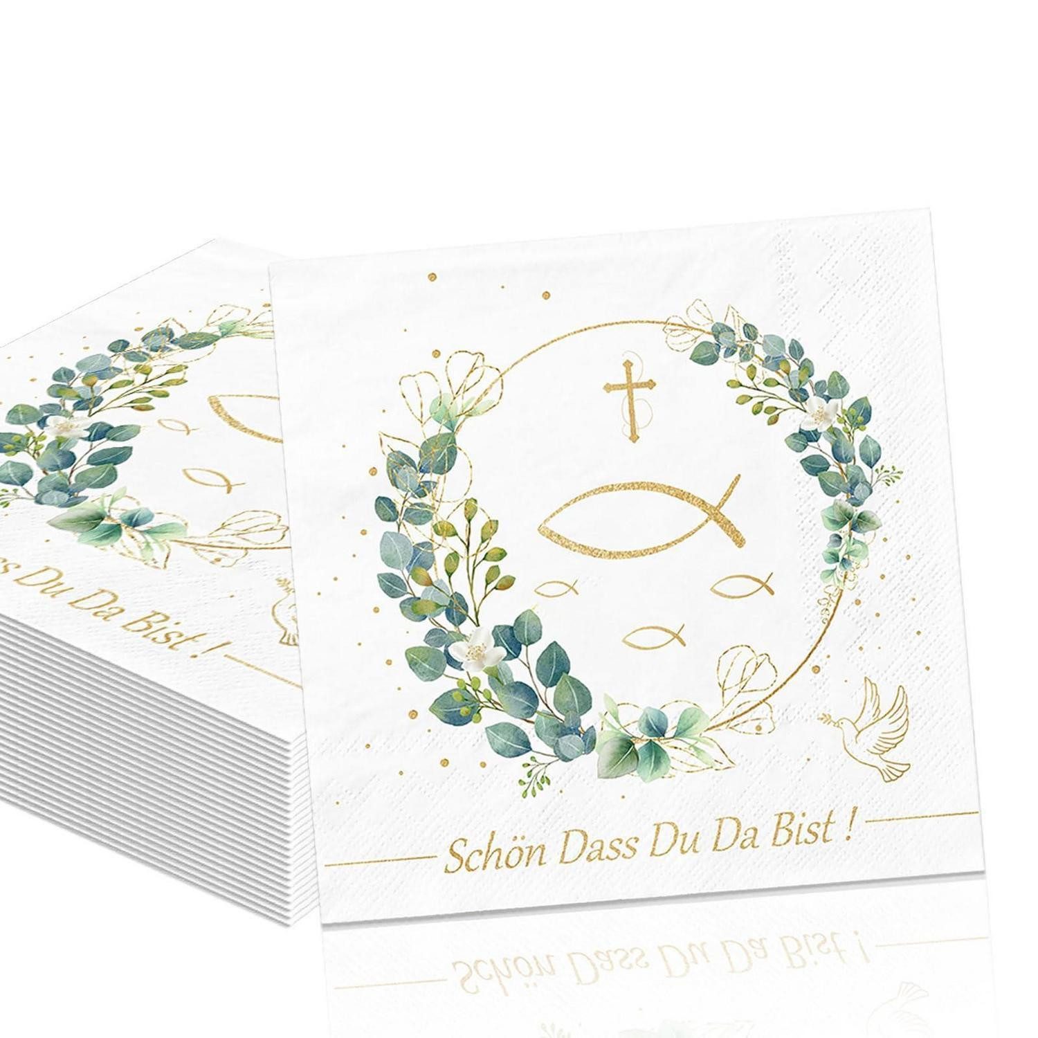 LuxusKollektion Papierserviette Servietten Kommunion Eukalyptus 33x33cm, (20 St)