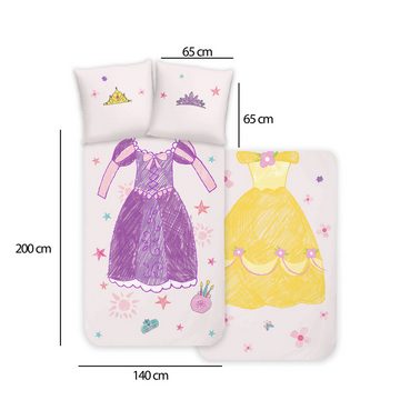 Wendebettwäsche Disney Home Princess Kinder Wendebettwäsche Set, Disney, 2 teilig, Mit Reißverschluss, 100% Baumwolle