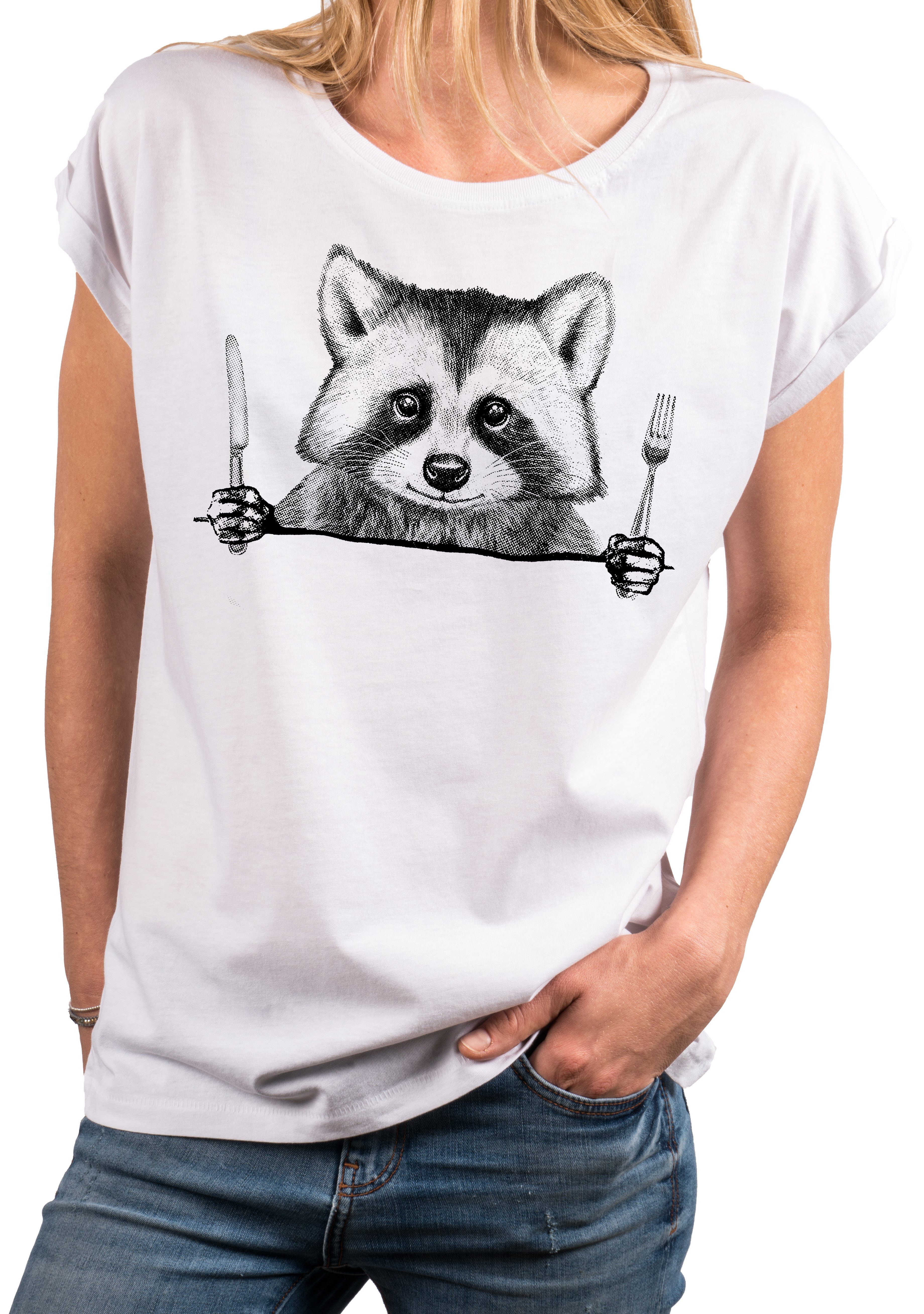 MAKAYA Print-Shirt Waschbär Cool Lustig Extravagant günstig online kaufen