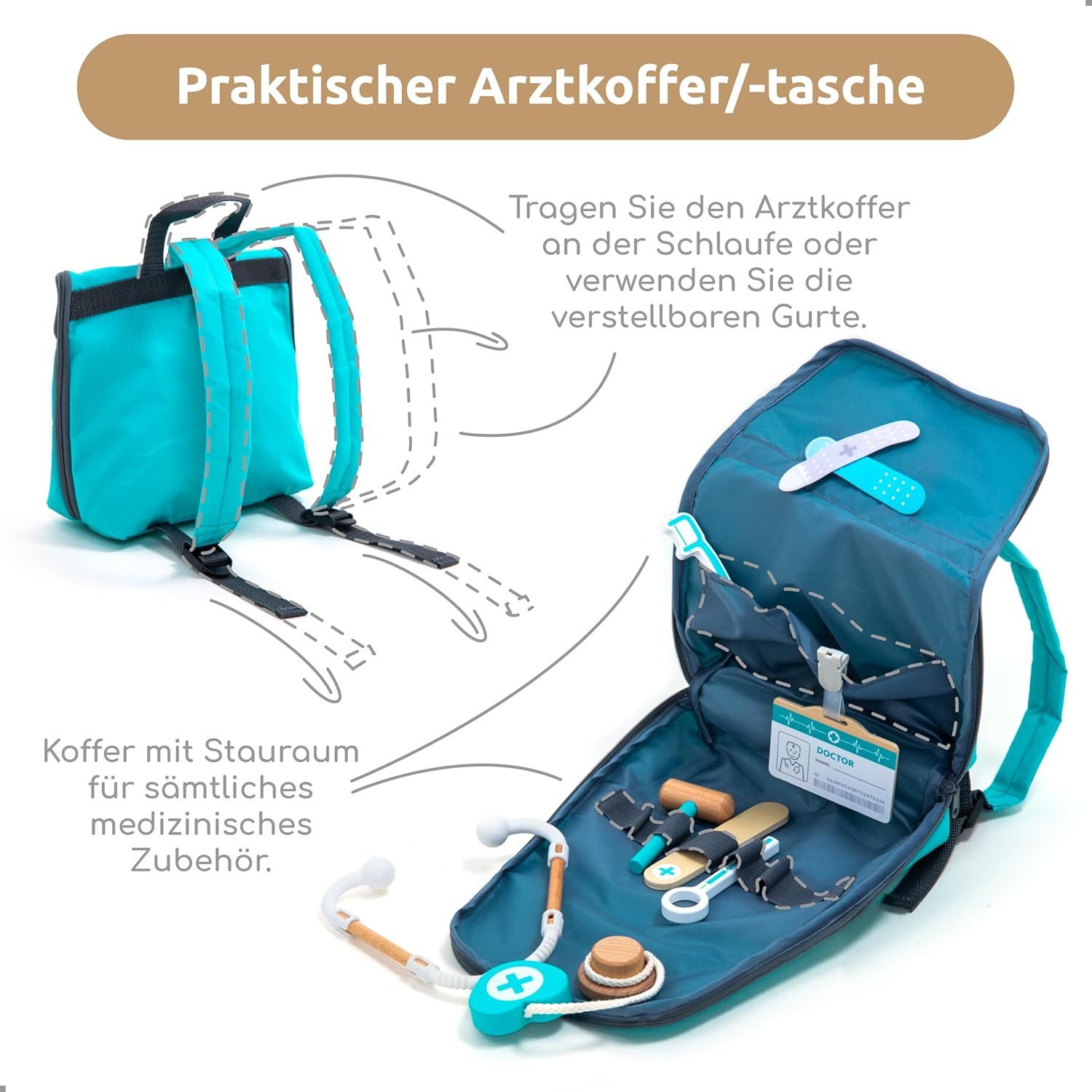 Esun Spielzeug-Arztkoffer Holz Arztkoffer Kinder Spielset Doktorkoffer Spielzeug 18 St., (SET, 20-tlg., Komplettset), Geschenk für Mädchen Jungen ab 3 4 5 6 7 8 Jahre