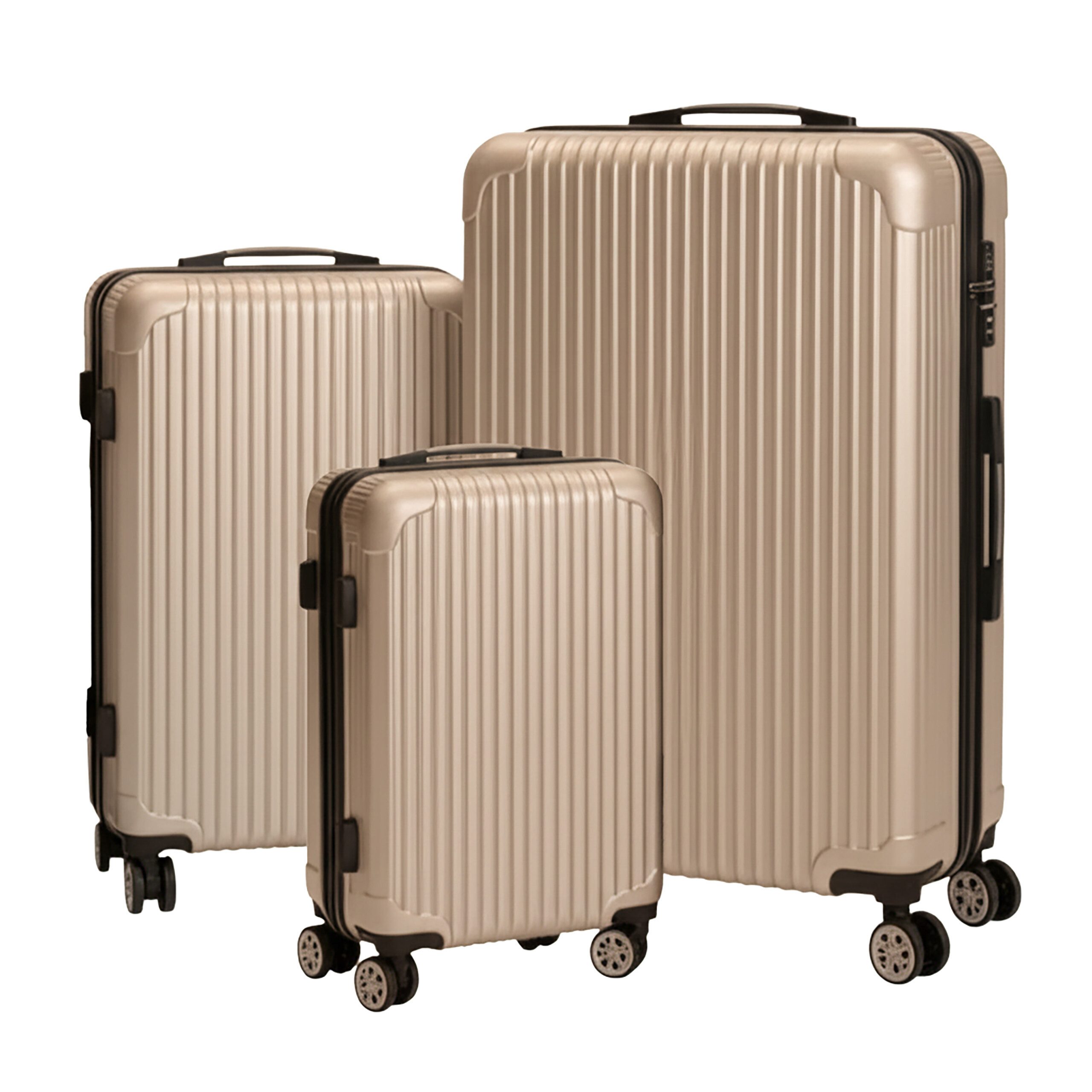 relaxdays Koffer Kofferset 3-teilig, 4 Rollen, Champagner