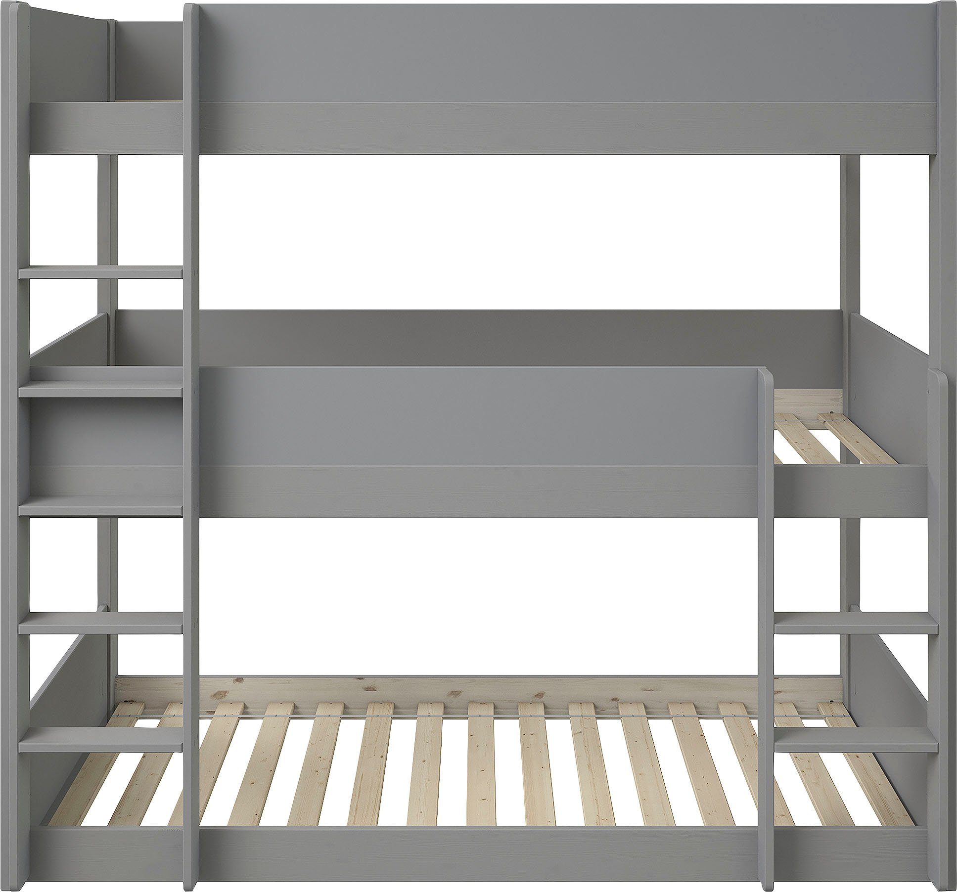 Lüttenhütt Etagenbett "TIPO " BESTSELLER! Platzsparend, mit Bodenbett für kleine Kinder, Stockbett mit 3 Schlafplätzen, zertifiziertes Massivholz (Kiefer) grau