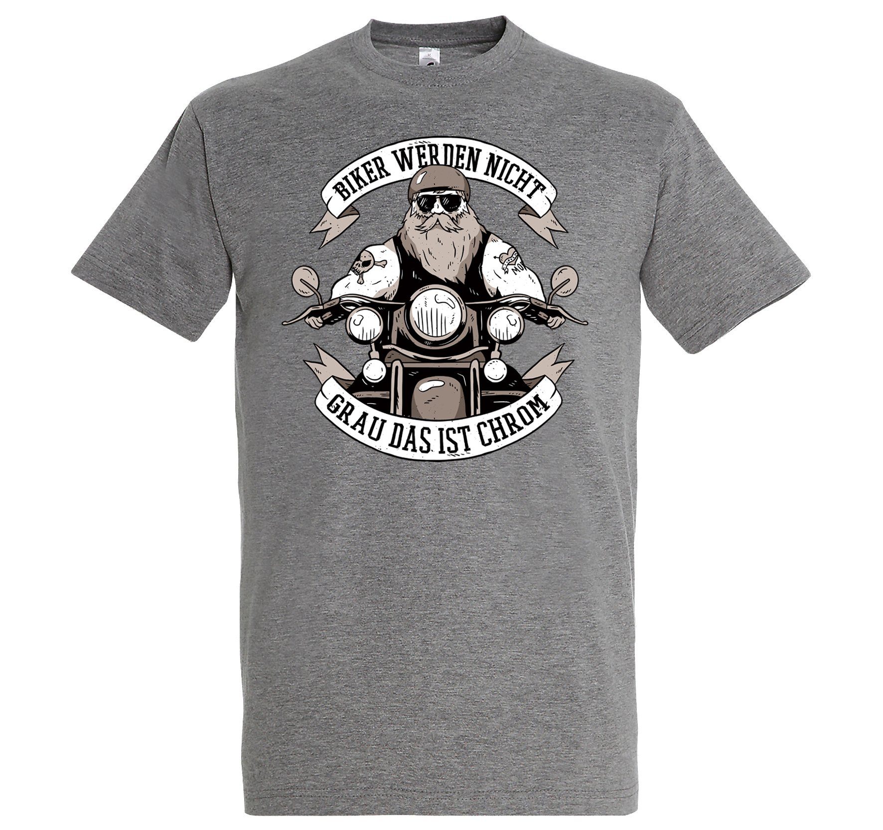 Youth Designz T-Shirt Das Shirt Biker Frontprint Grau Ist mit trendigem Chrom