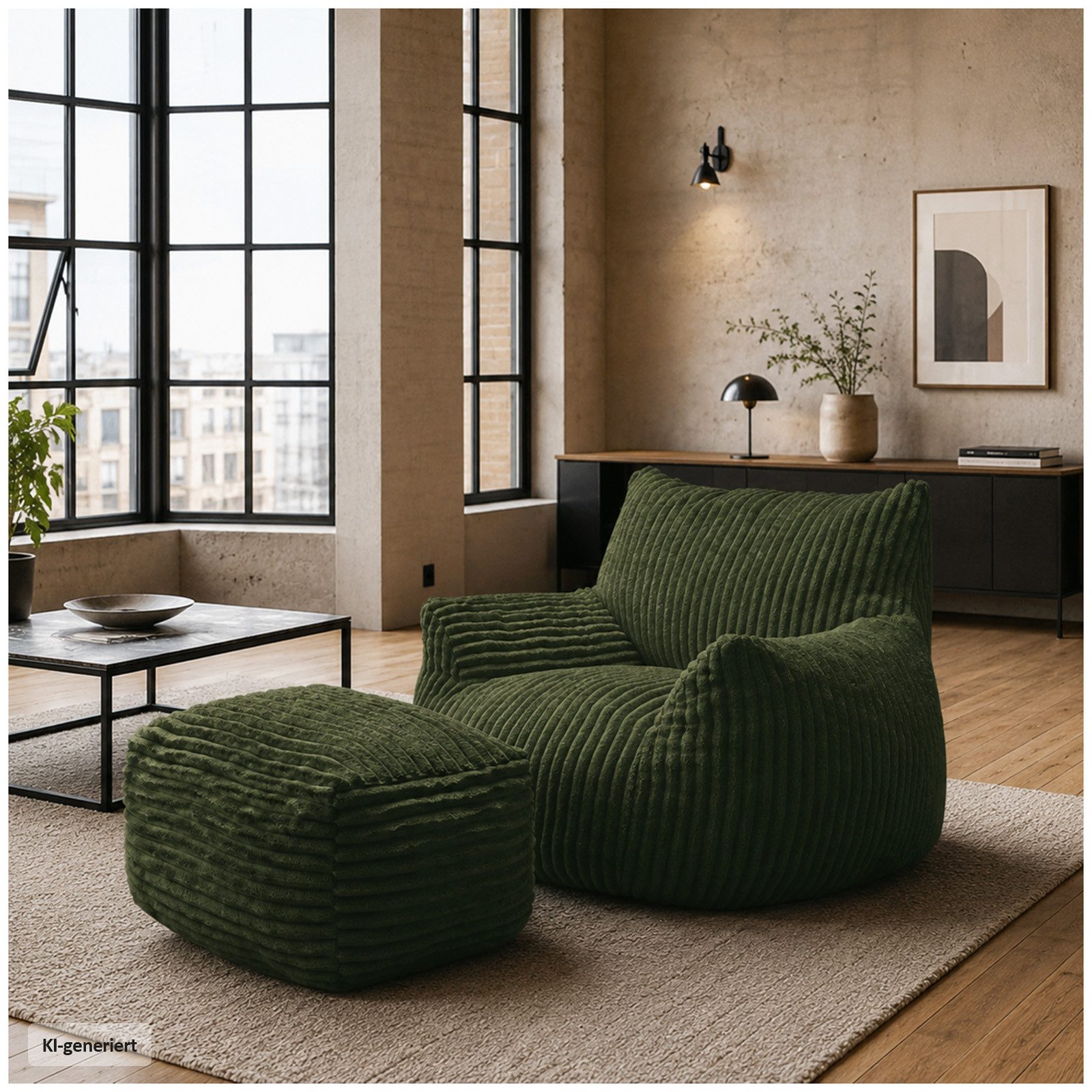 HTI-Living Loungesessel Polstersessel mit Hocker Grün Sitzhöhe 40 cm (Set, 2-St), gemütliche Sitzhöhe