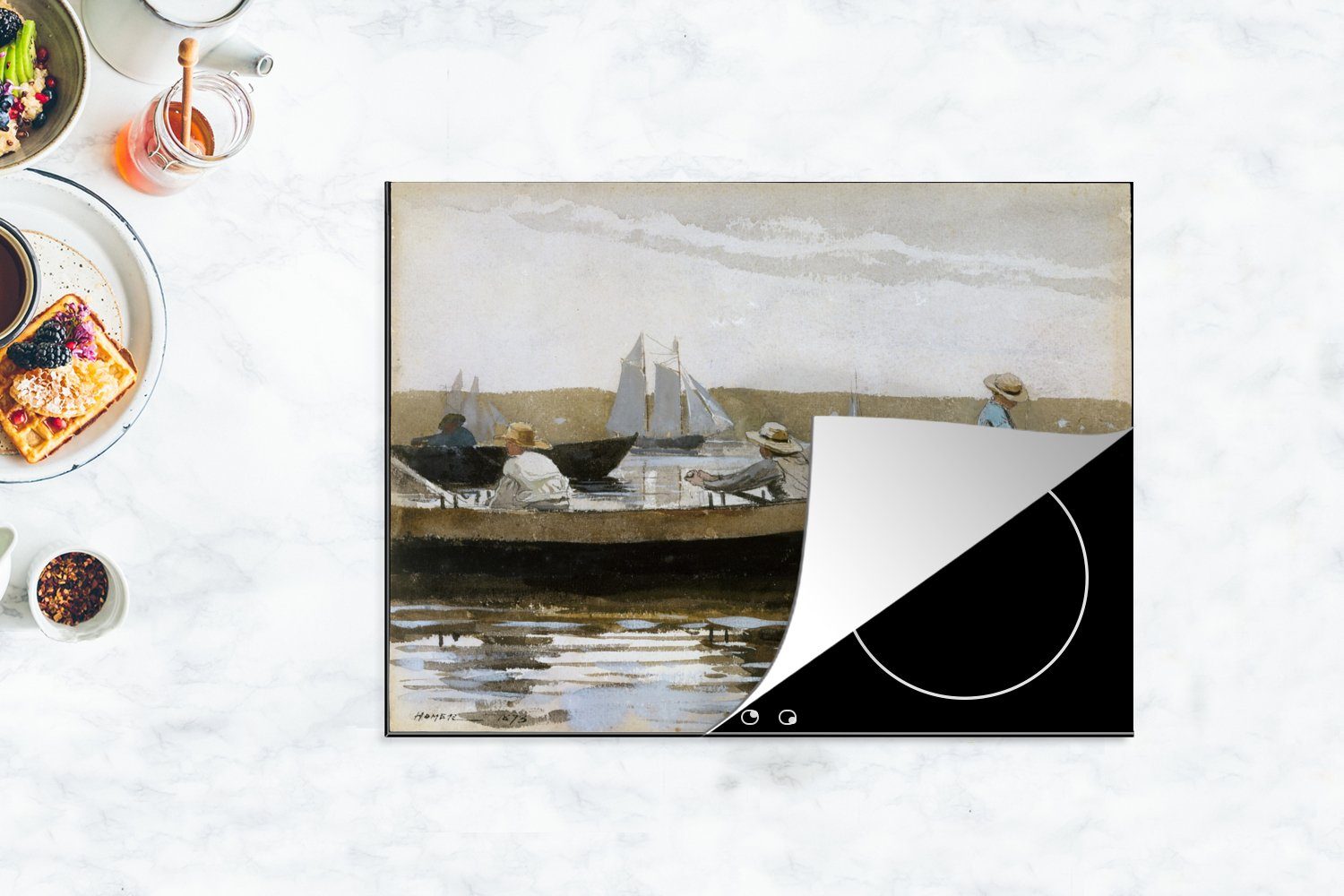 MuchoWow Herdblende-/Abdeckplatte cm, Jungen von nutzbar, einem 70x52 Mobile Dory tlg), Winslow Vinyl, - Gemälde (1 Ceranfeldabdeckung Homer, in Arbeitsfläche