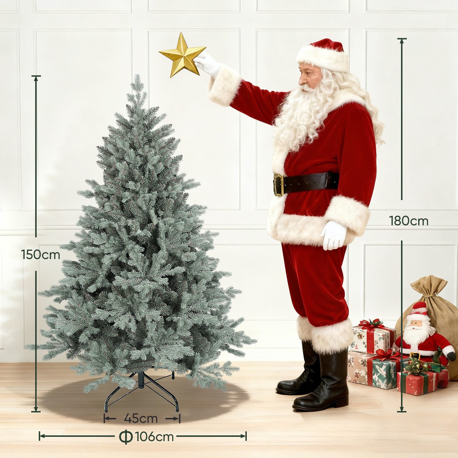 Salcar Künstlicher Weihnachtsbaum Künstlicher Weihnachtsbaum Blaufichte Tannenbaum, super dicht und voll, Blaufichte, 150 cm mit 2083 Spitzen (1688 PE + 395 PVC), ca. 81 % PE