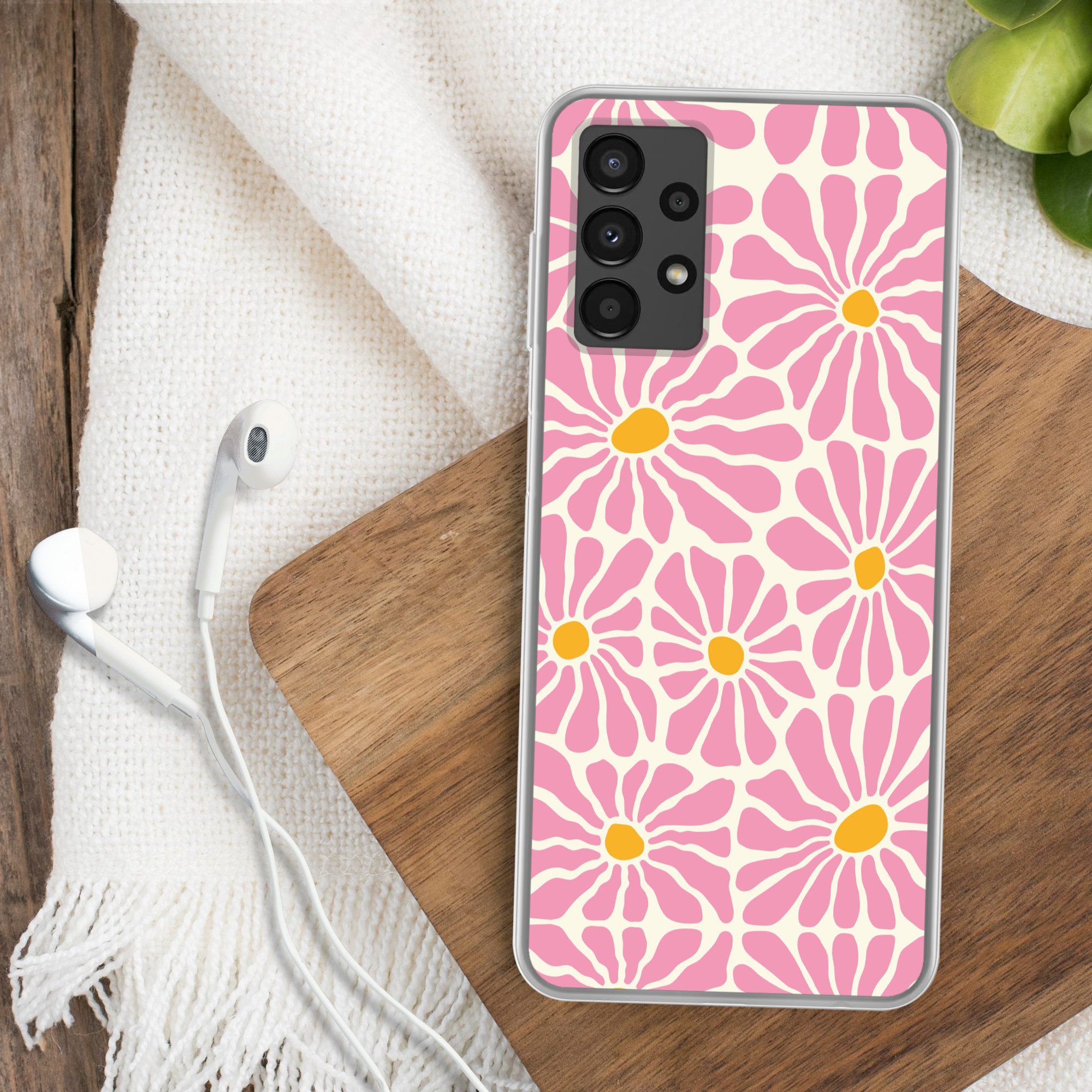 MuchoWow Handyhülle für Samsung Galaxy A13 4G Blumen - Muster - Rosa - Beige - Orange, Smartphone-Bumper, Print, Handy Schutzhülle Dünn