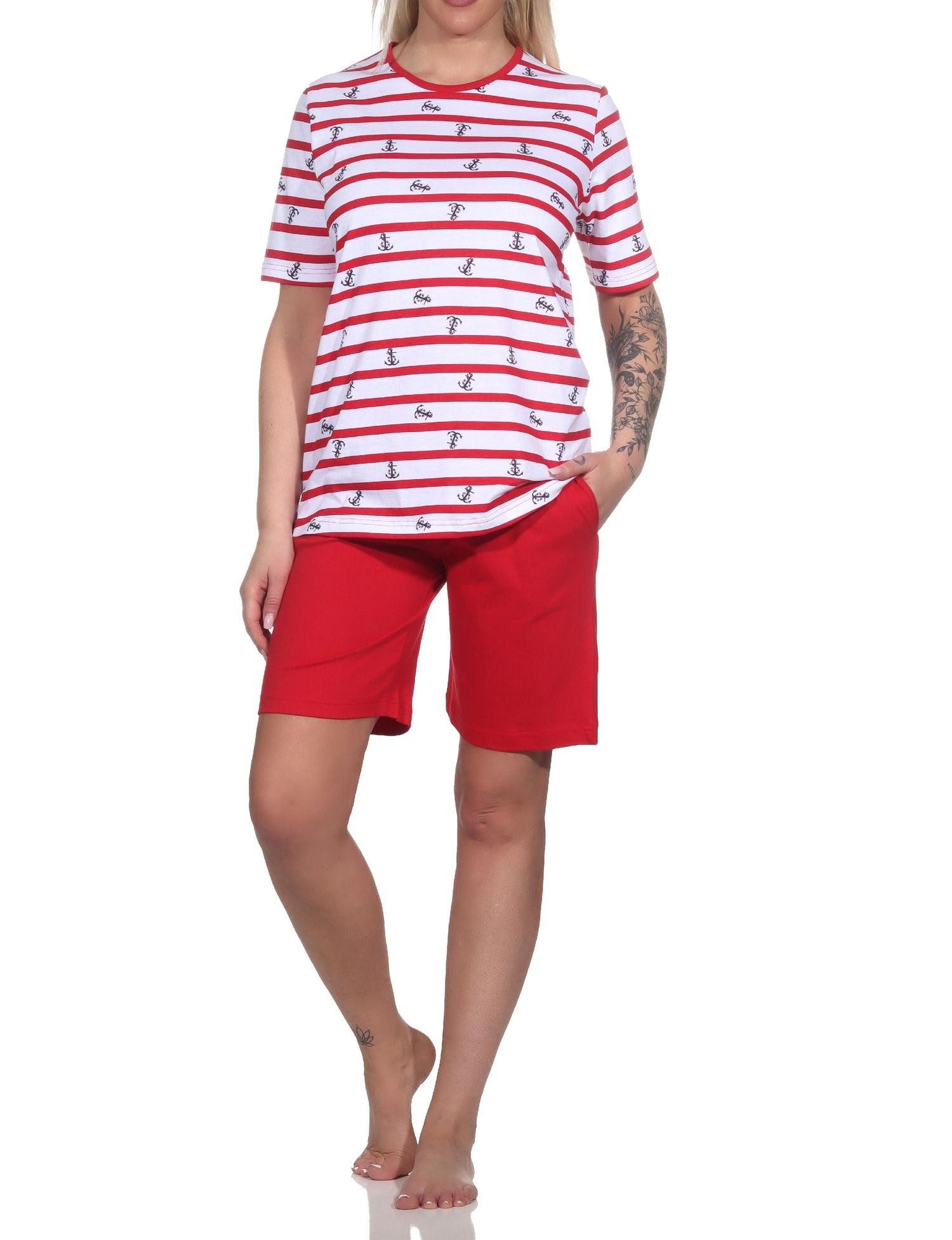 Normann Pyjama Damen kurzarm Schlafanzug Shorty maritime Optik - auch in Übergrößen