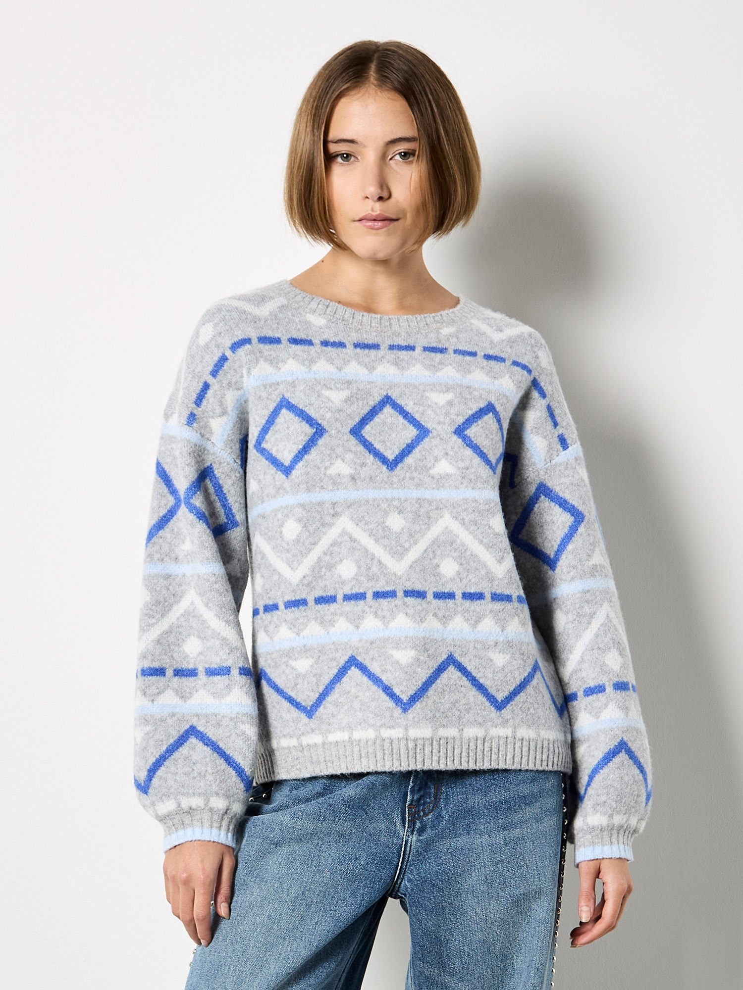 Apricot Rundhalspullover Strickpullover mit geometrischem Muster günstig online kaufen
