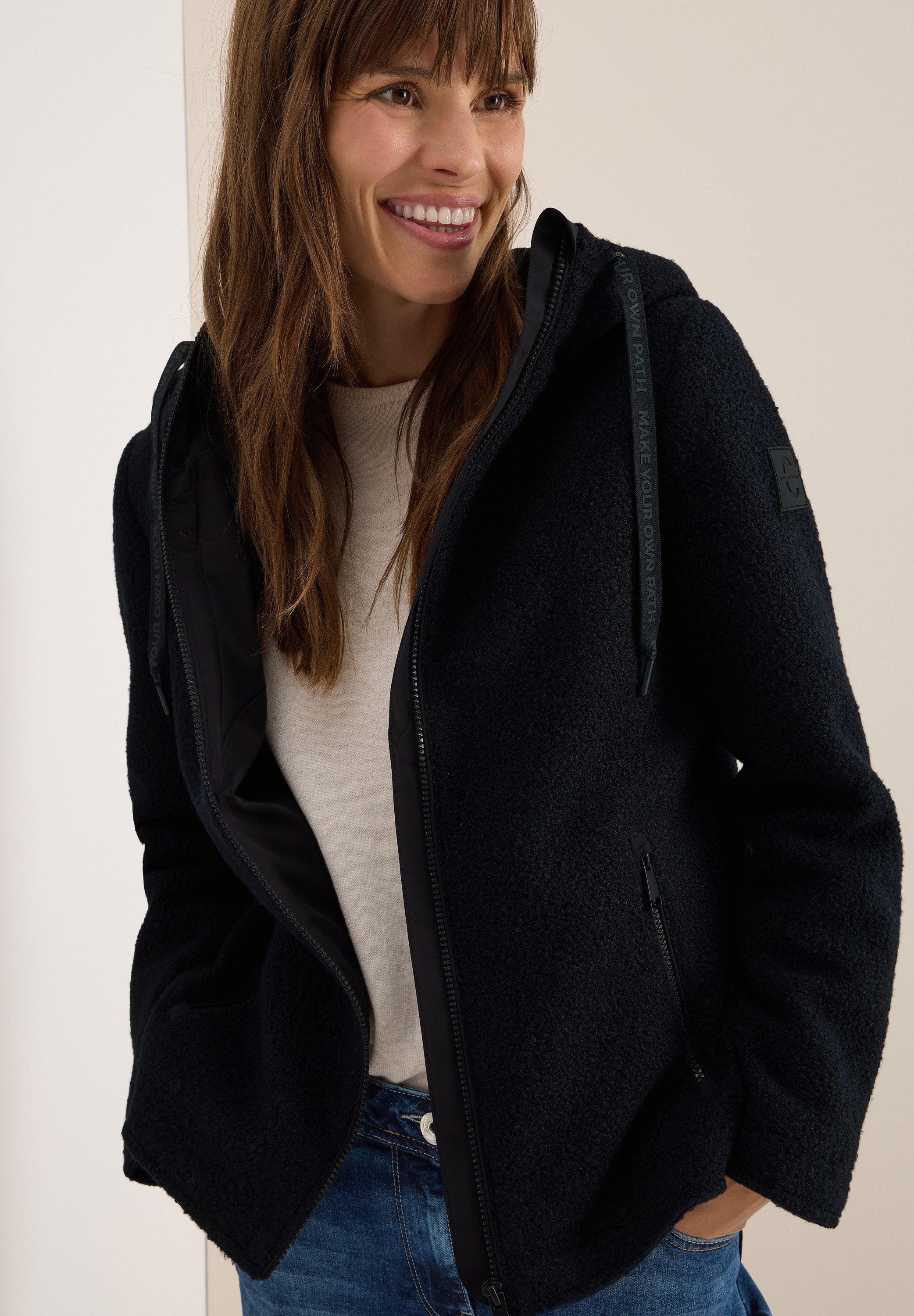 CECIL Fellimitatjacke mit Kapuze mit Tunnelzugband