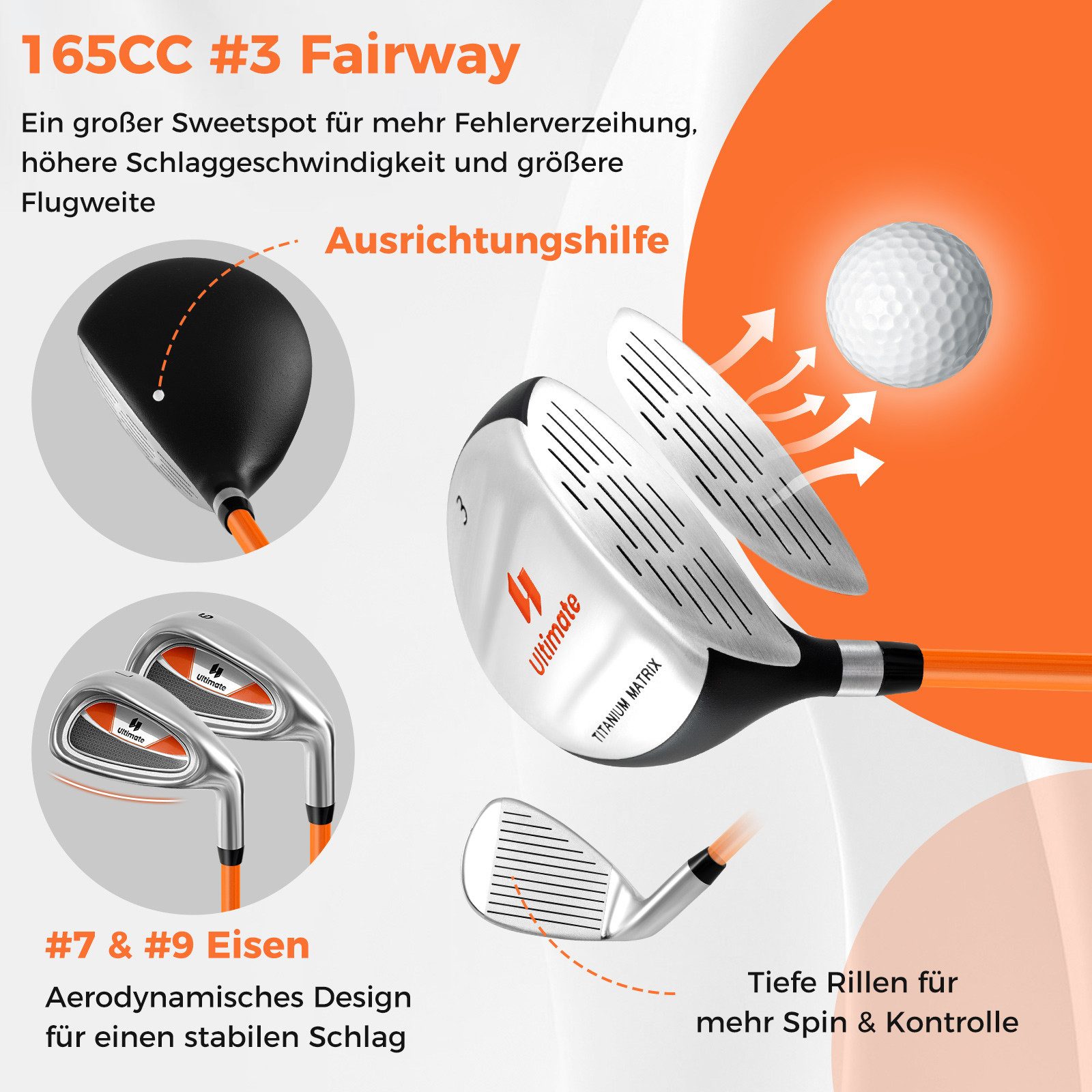COSTWAY Golfschläger + Golfbag, mit Fairway-Holz, Eisen 7, 9 & Putter