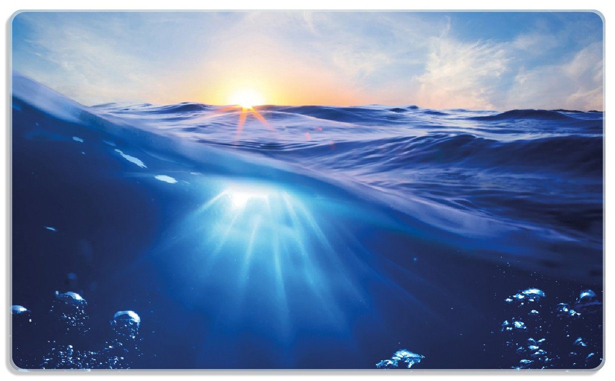 Wallario Frühstücksbrett Wellen im Meer bei Sonnenuntergang, ESG-Sicherheitsglas, (inkl. rutschfester Gummifüße 4mm, 1-St), 14x23cm