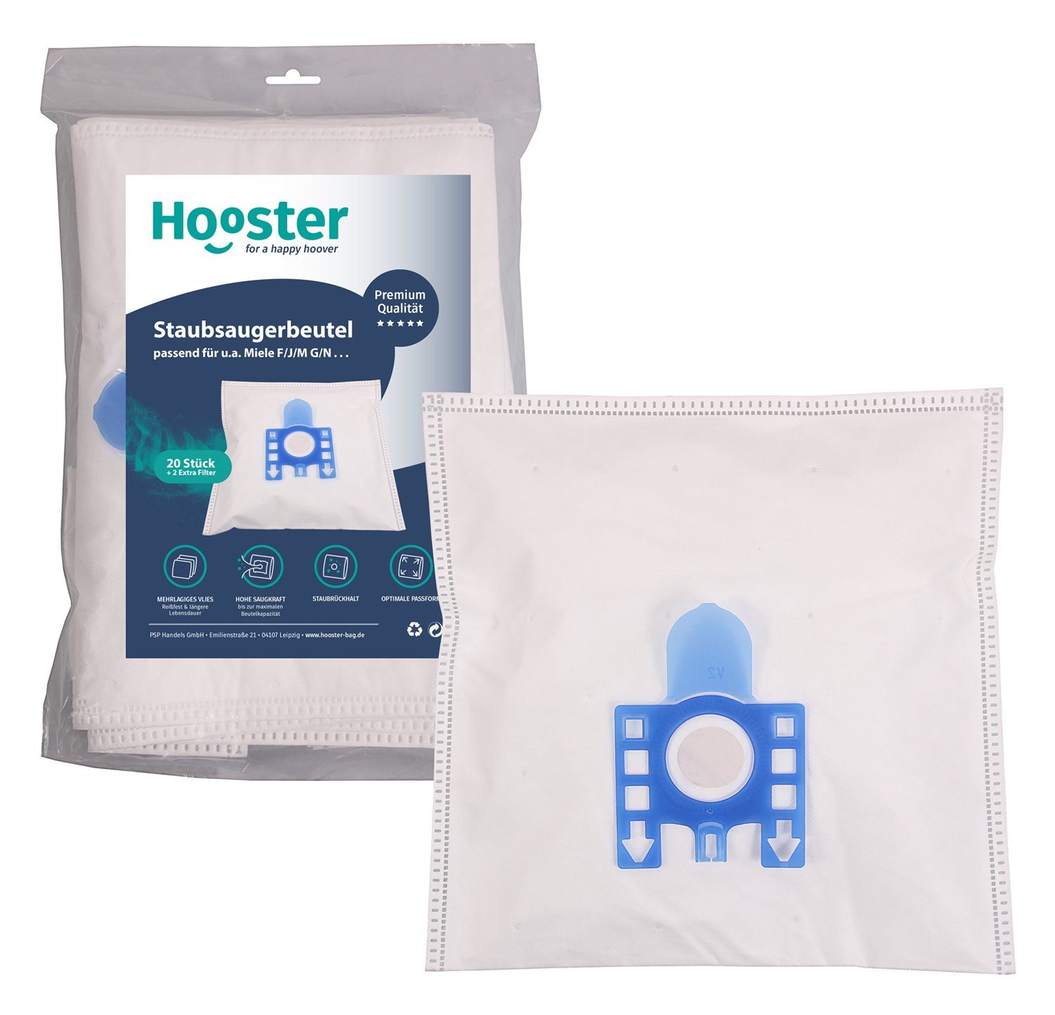 Hooster Staubsaugerbeutel passend für Miele GN HyClean 3D und Swirl M40, 20 St., mehrlagiges Premium Vlies für hohes Saugvermögen