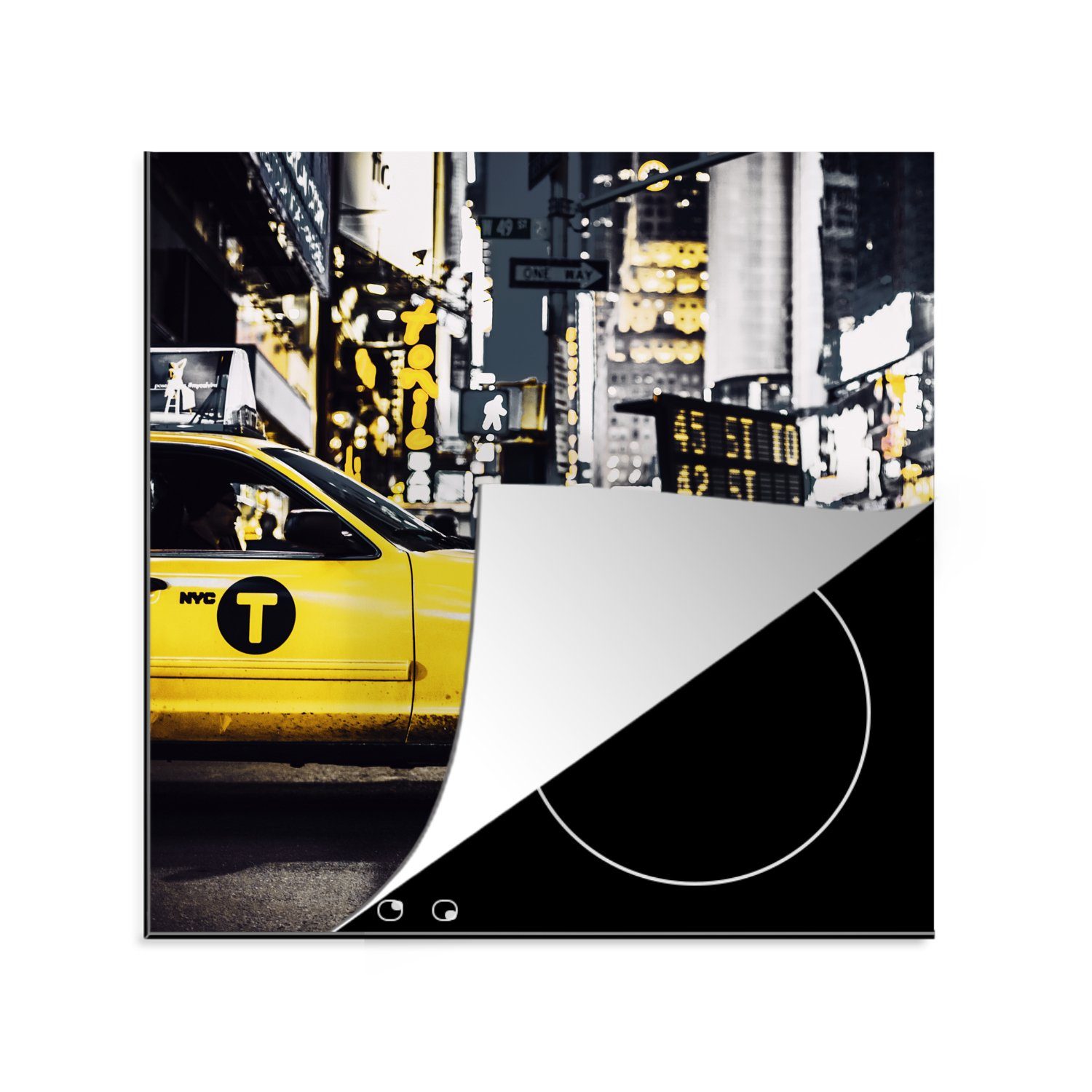 MuchoWow Herdblende-/Abdeckplatte New York - Gelb - Taxi, Vinyl, (1 tlg), 78x78 cm, Ceranfeldabdeckung, Arbeitsplatte für küche