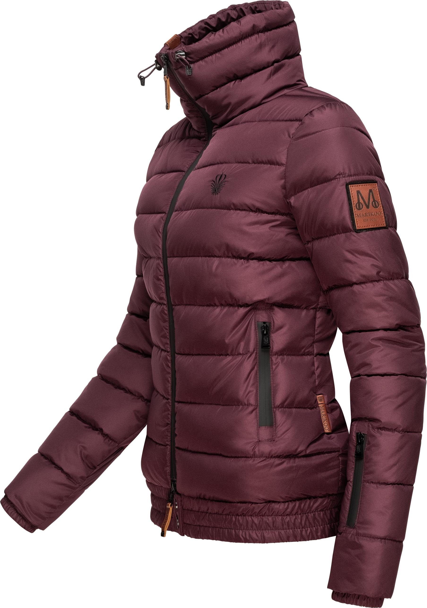 Steppjacke Marikoo Winterjacke weinrot stylische mit Poison hohem Damen Kragen