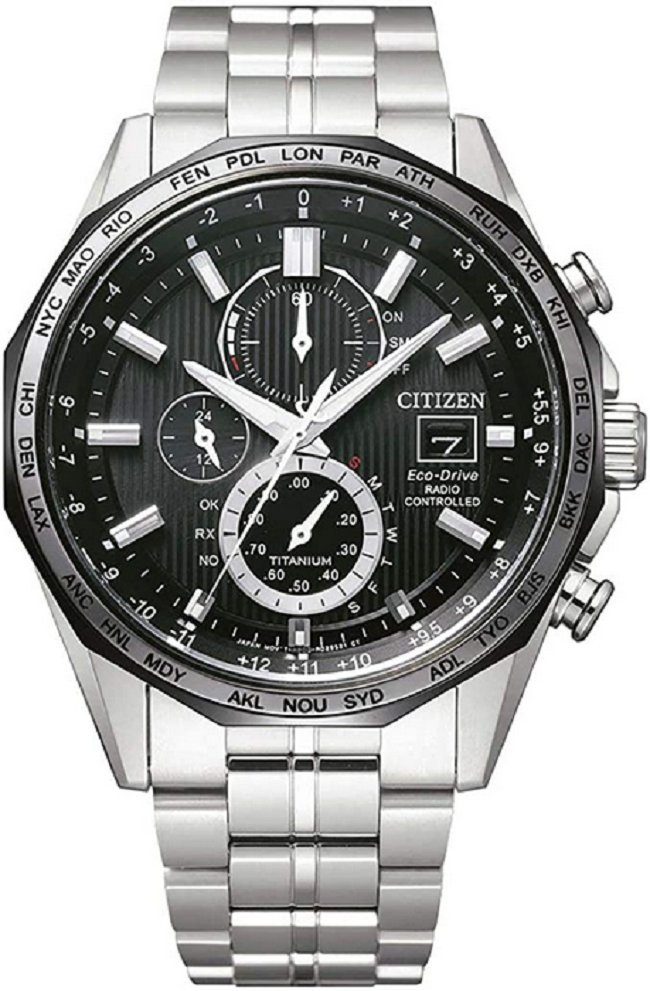 Citizen Solaruhr, Citizen Herren Chronograph Solar Quarz Funkuhr Eco-Drive  Super Titanium Saphirglas - AT8218-81E