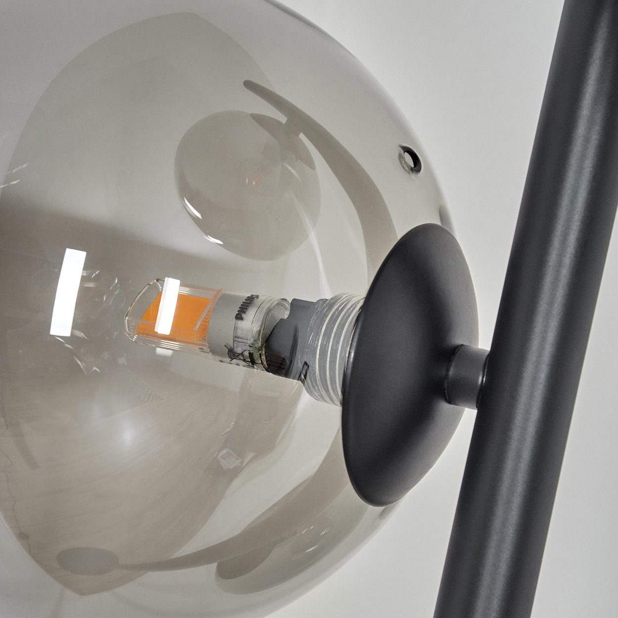 Stehlampe Leuchtmittel, Schwarz/Rauchglas, in Fußschalter, hofstein aus G9, 3x Stehlampe ohne Metall/Glas Ø15cm, moderne Leuchtmittel Standleuchte, ohne Glasschrime