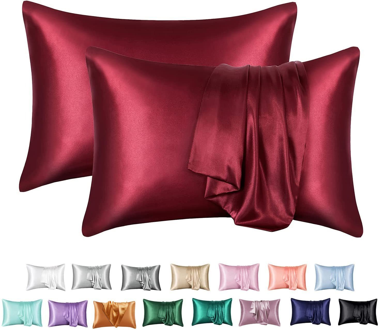 BYSURE Kissenbezug 2er Set Satin Kopfkissenbezug, (2 Stück), Bestseller, Weich wie Seide Kissenbezug Silk Pillowcase, Haarschutz