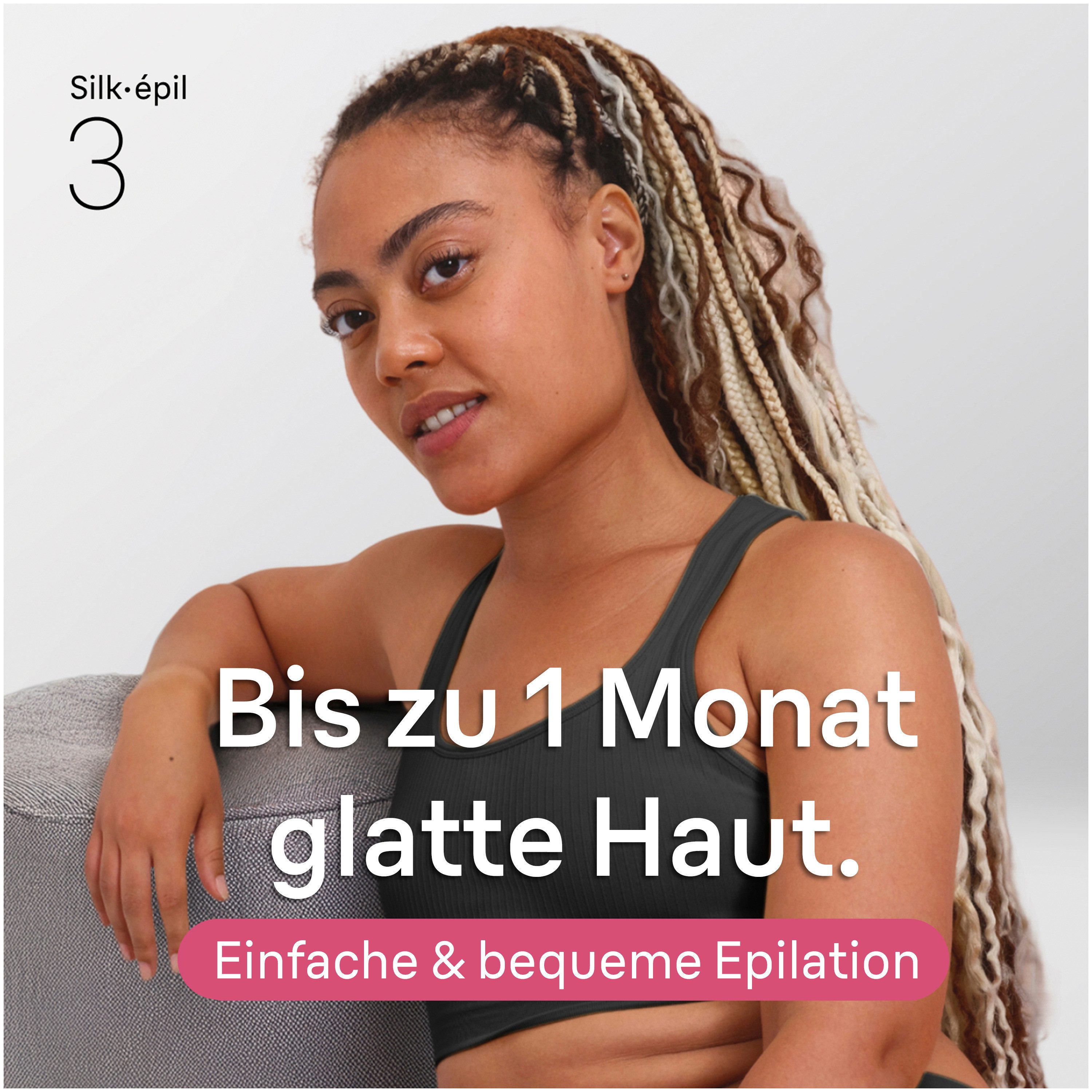 Braun Epilierer Silk-épil 3 SE3-031, Langanhaltend glatte Haut, inkl. Rasieraufsatz und Trimmerkamm