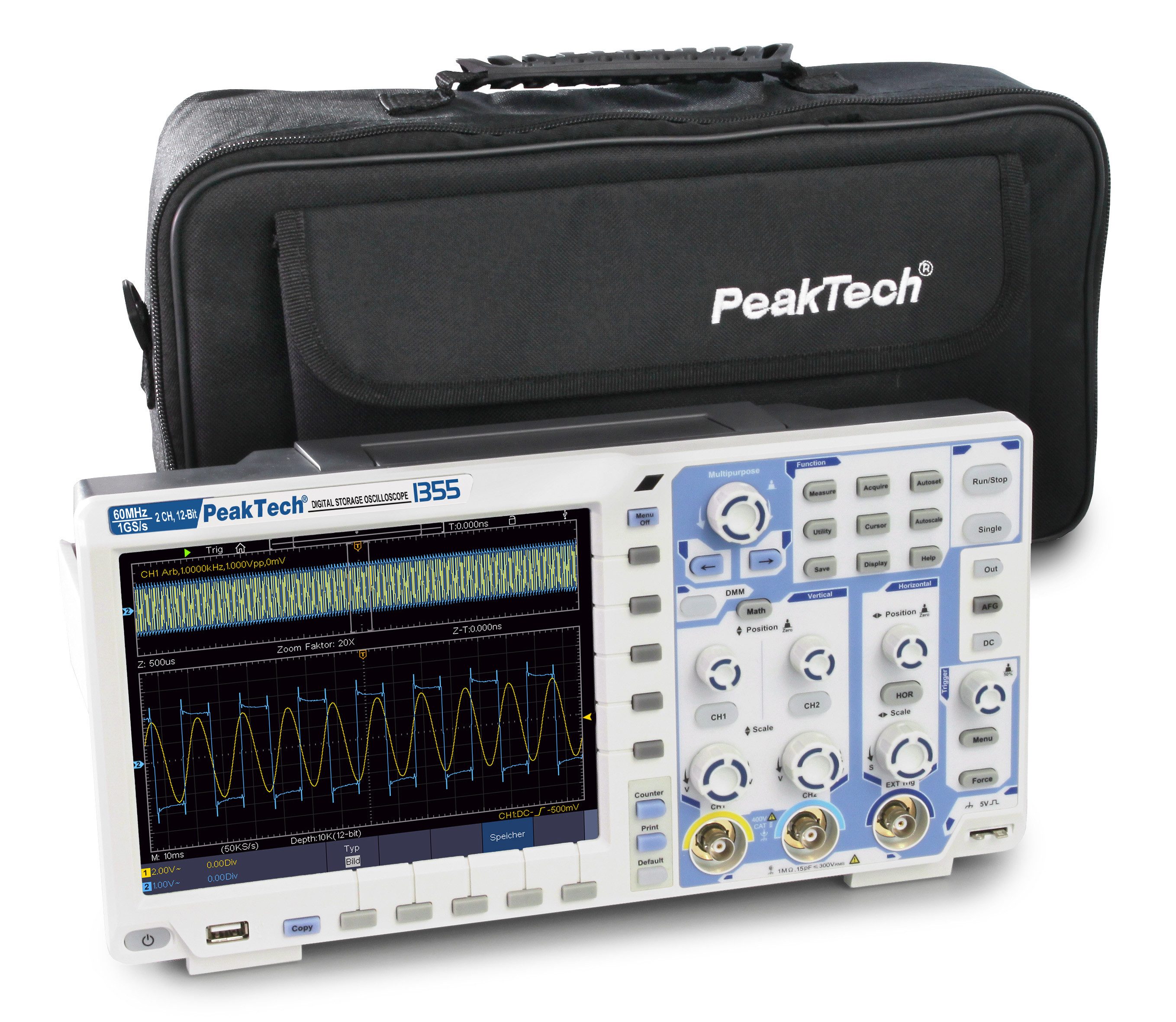 PeakTech Spannungsprüfer 2-Kanal Speicher-Oszilloskop 60 MHz - Max. 1 GS/S