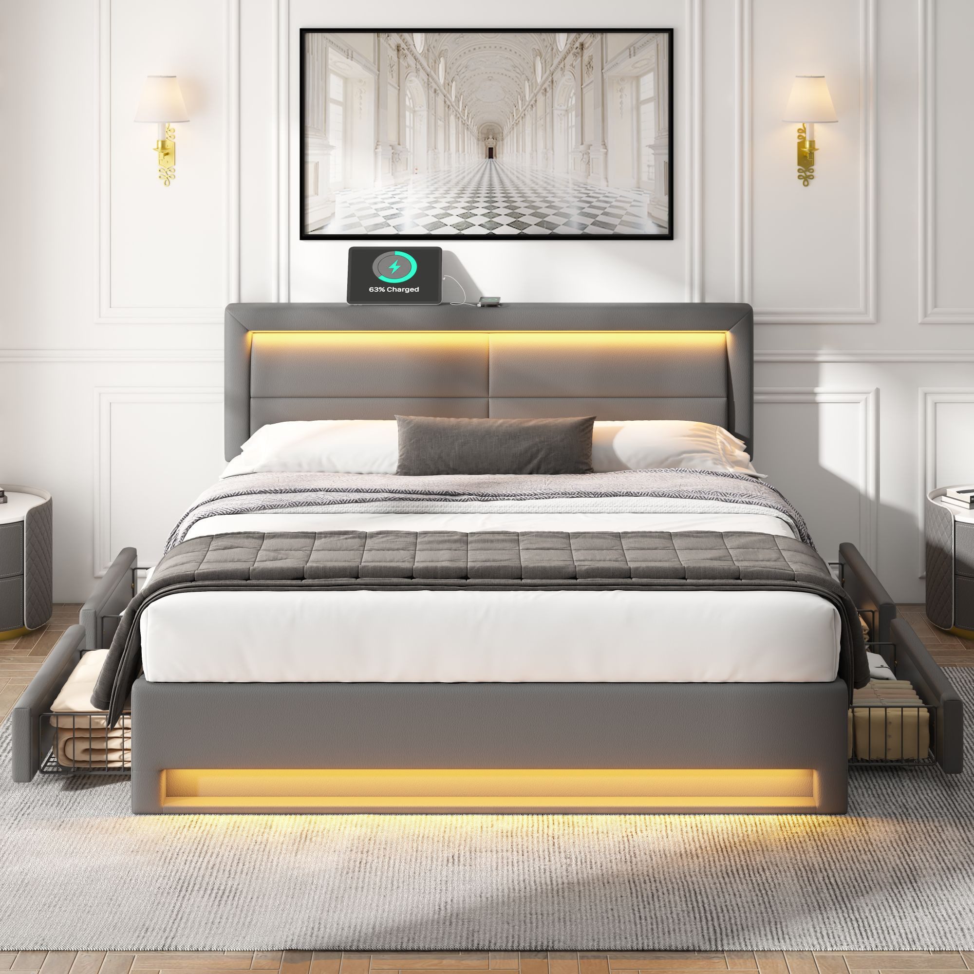 Flieks Polsterbett, LED Doppelbett 140x200cm mit günstig online kaufen