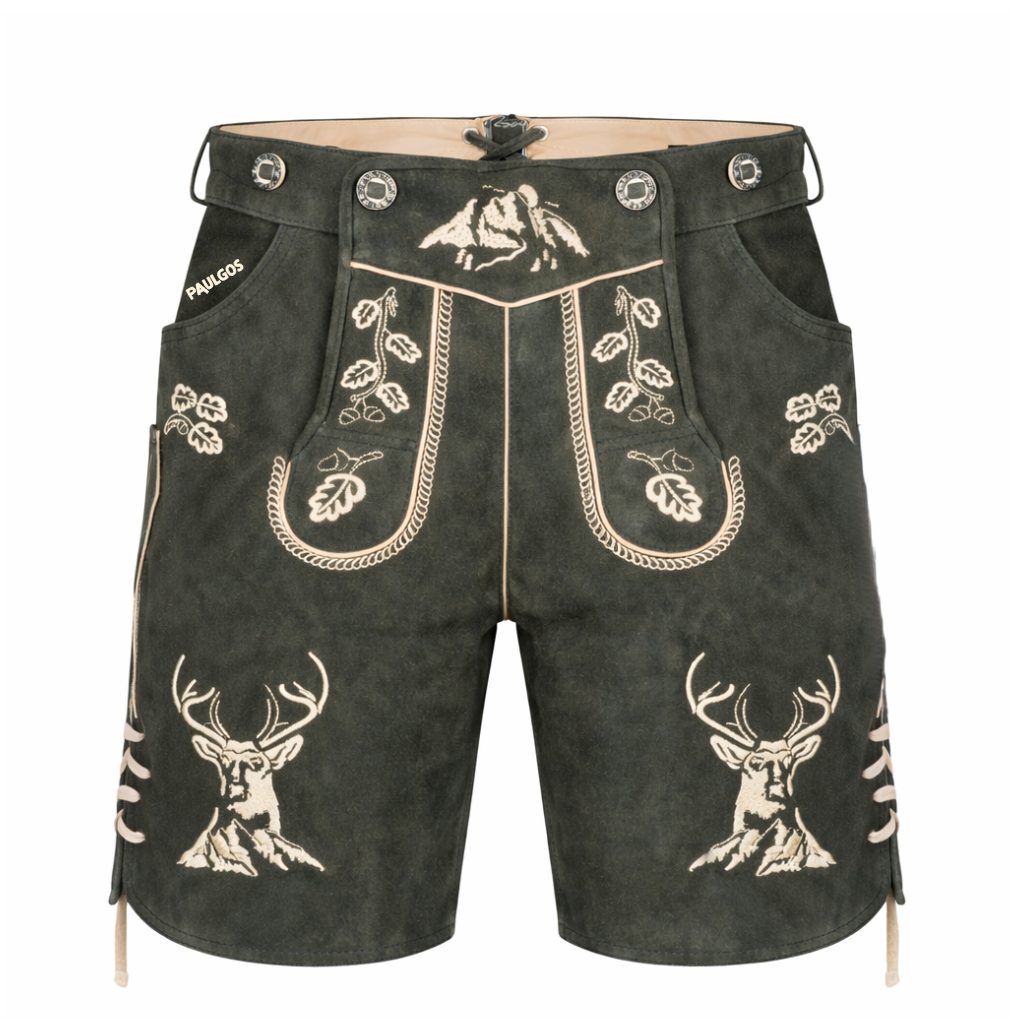 PAULGOS Trachtenhose Herren Lederhose Kurz mit Trägern 100% Echtleder - HK4