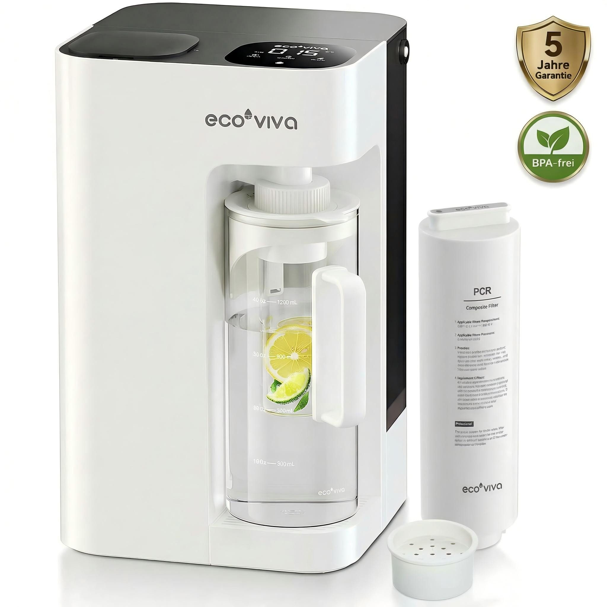 Ecoviva Wasserfilter WP-RO-MATE3 Auftisch Osmoseanlage ohne Installation, 8-Stufen Filtration, Echtzeit-TDS, 3:1 Reinwasser
