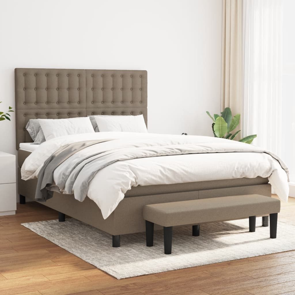 vidaXL Boxspringbett, Boxspringbett mit Matratze Taupe 140x200 cm Stoff günstig online kaufen