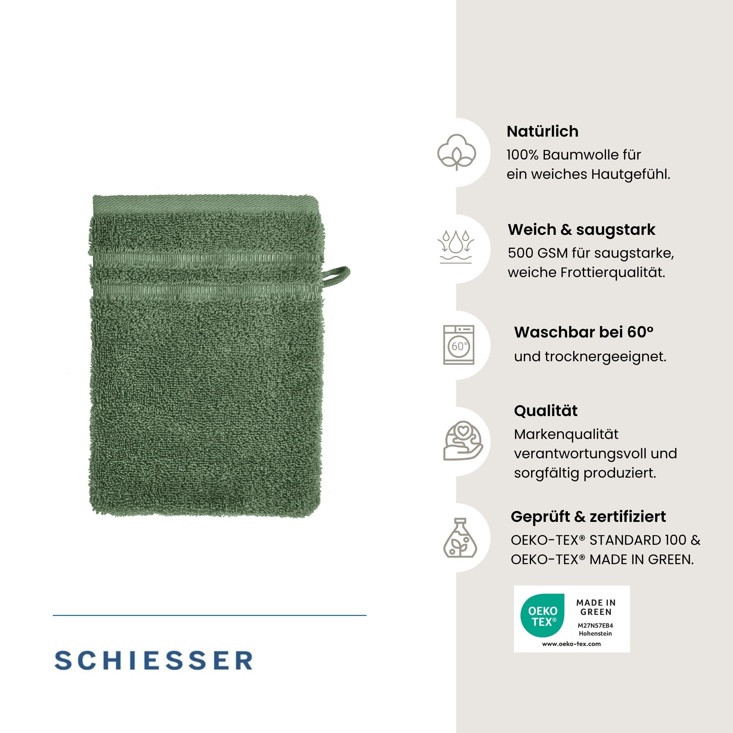 Schiesser Waschhandschuh Milano Waschhandschuh-Set aus weicher Baumwolle in Frottier-Qualität, (5-St), mit Webbordüre – Bild 2 von 5