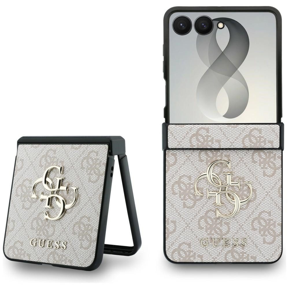 Guess Handyhülle Galaxy Z Flip 8 Case Kunstleder braun grau rosa Big Logo goldfarben 6,9 Zoll, Kantenschutz