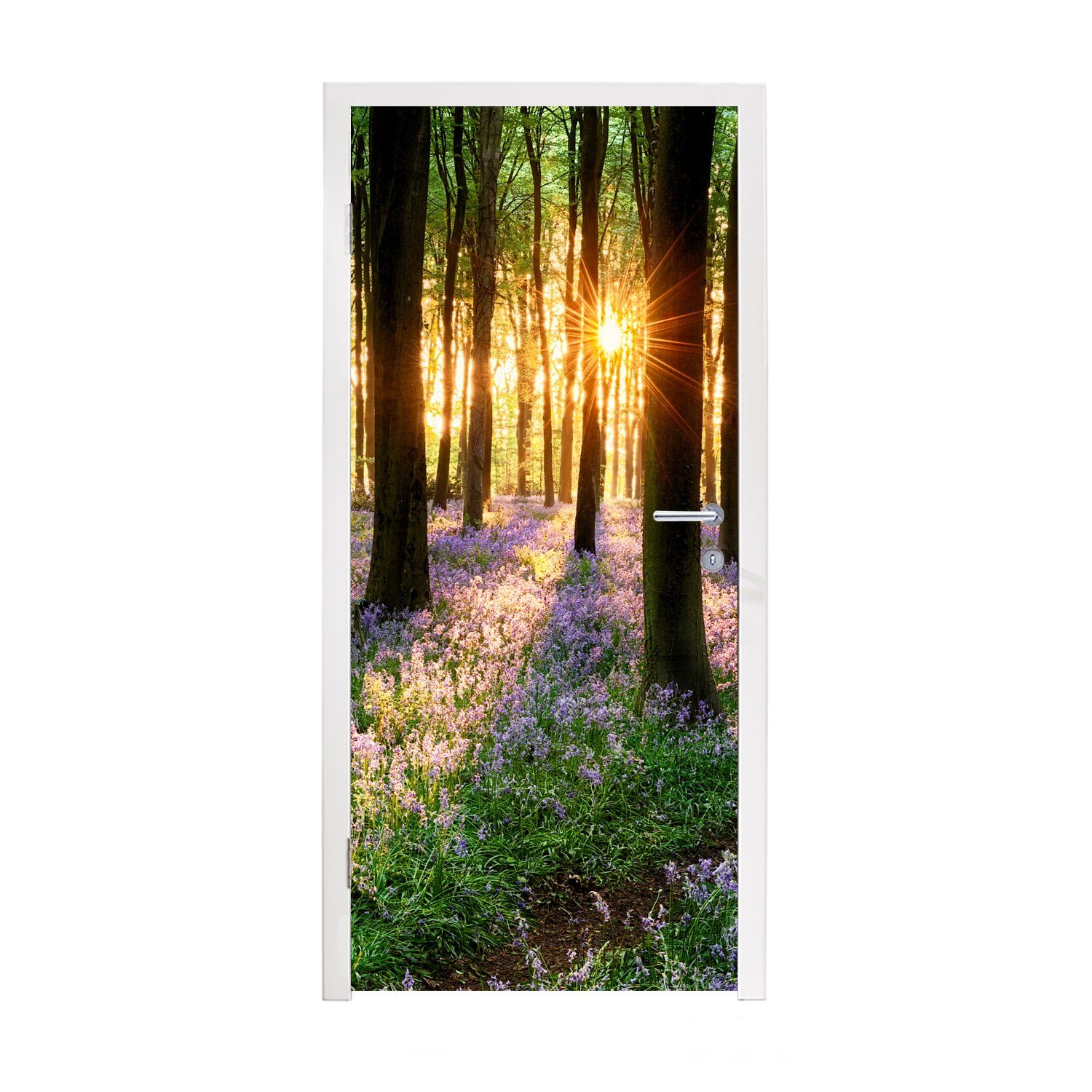 MuchoWow Türtapete Wald - Blumen - Lavendel - Sonne - Lila - Natur, Matt, bedruckt, (1 St), Fototapete für Tür, Türaufkleber, 75x205 cm