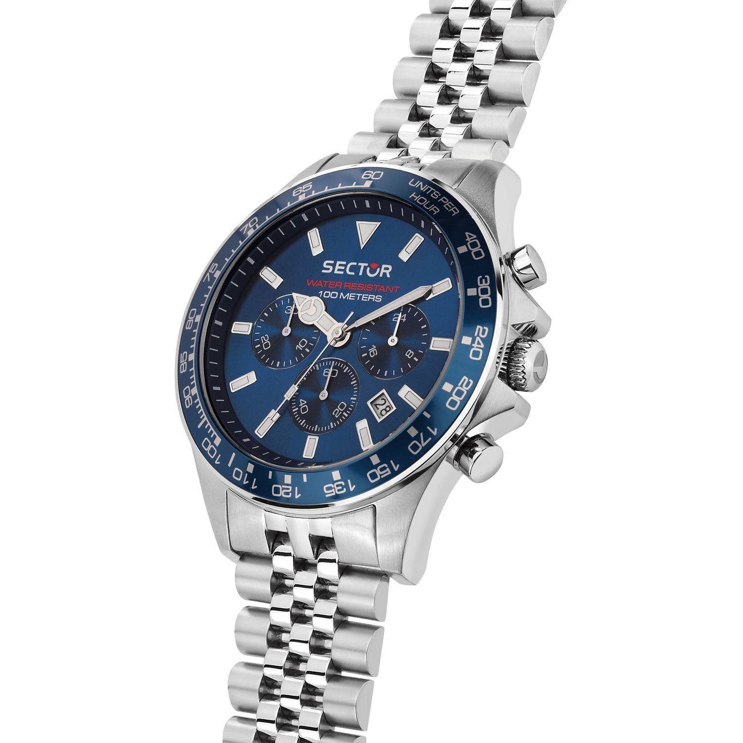 Sector Chronograph Sector Herren Armbanduhr Chrono, (Chronograph), Herren Armbanduhr rund, groß (ca. 43mm), Edelstahlarmband silber